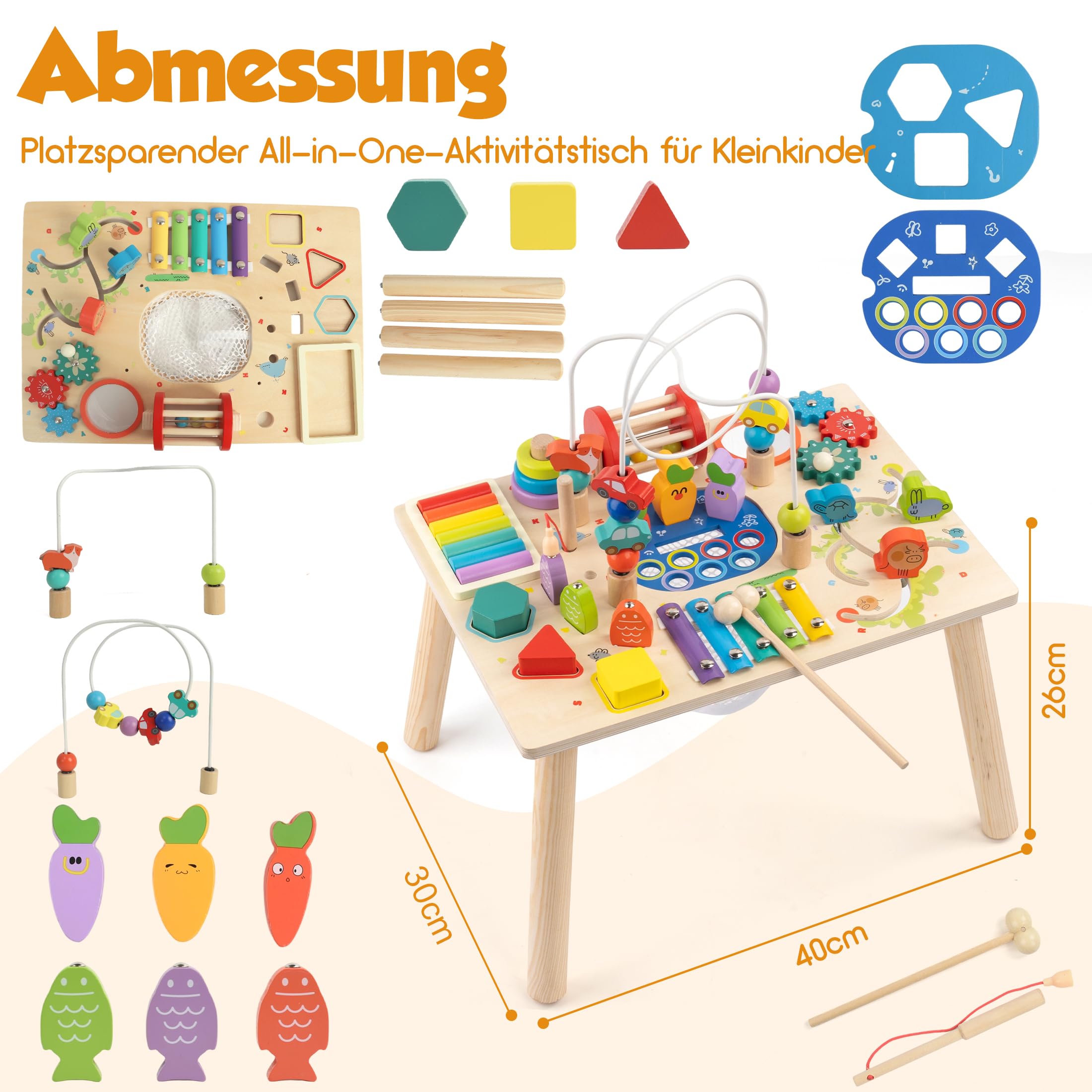 Montessori Spieltisch ab 1 Jahr aus Holz, 12-in-1 Spielzeug Jungen Mädchen