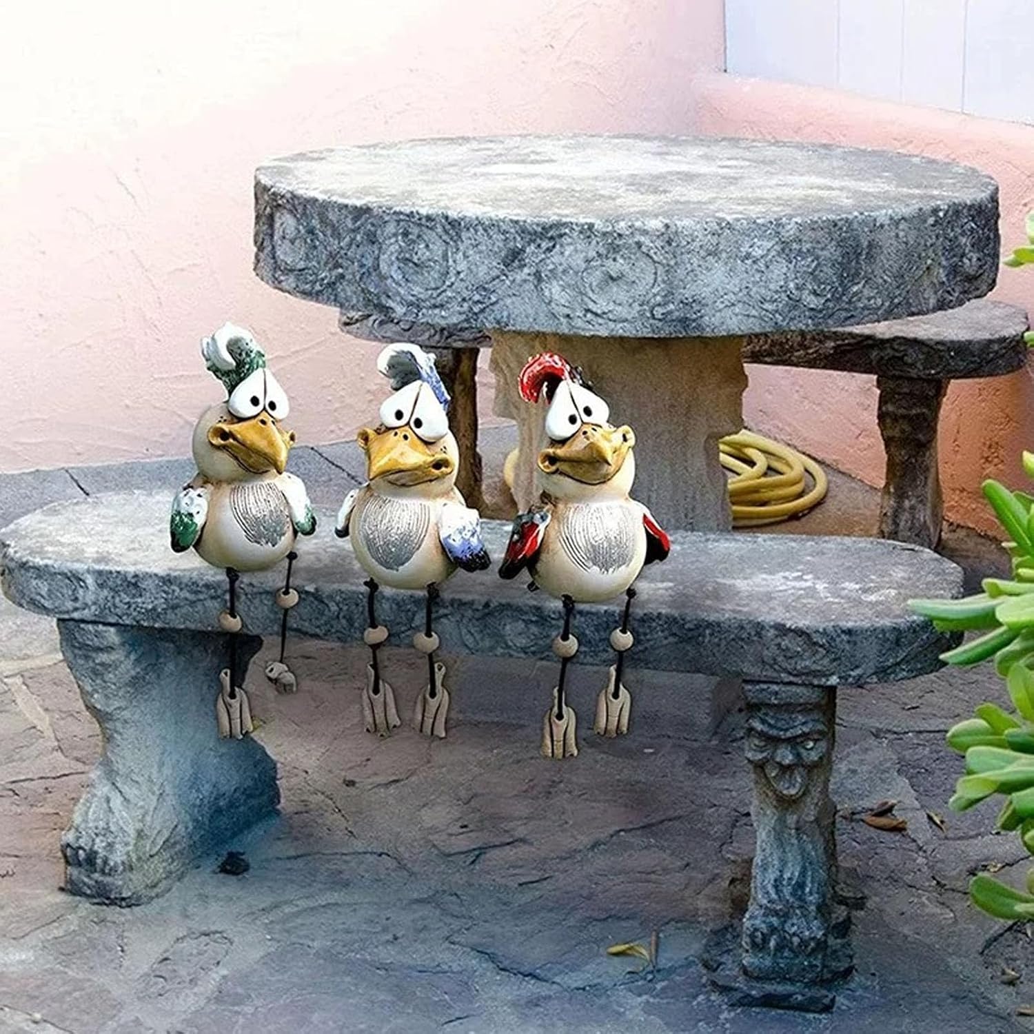 Lot de 3 figurines de poules décoratives de jardin, en céramique et résine, faites à la main, amusantes, pour l'extérieur, résistantes aux intempéries, pour balcon, terrasse, cadeau de Pâques