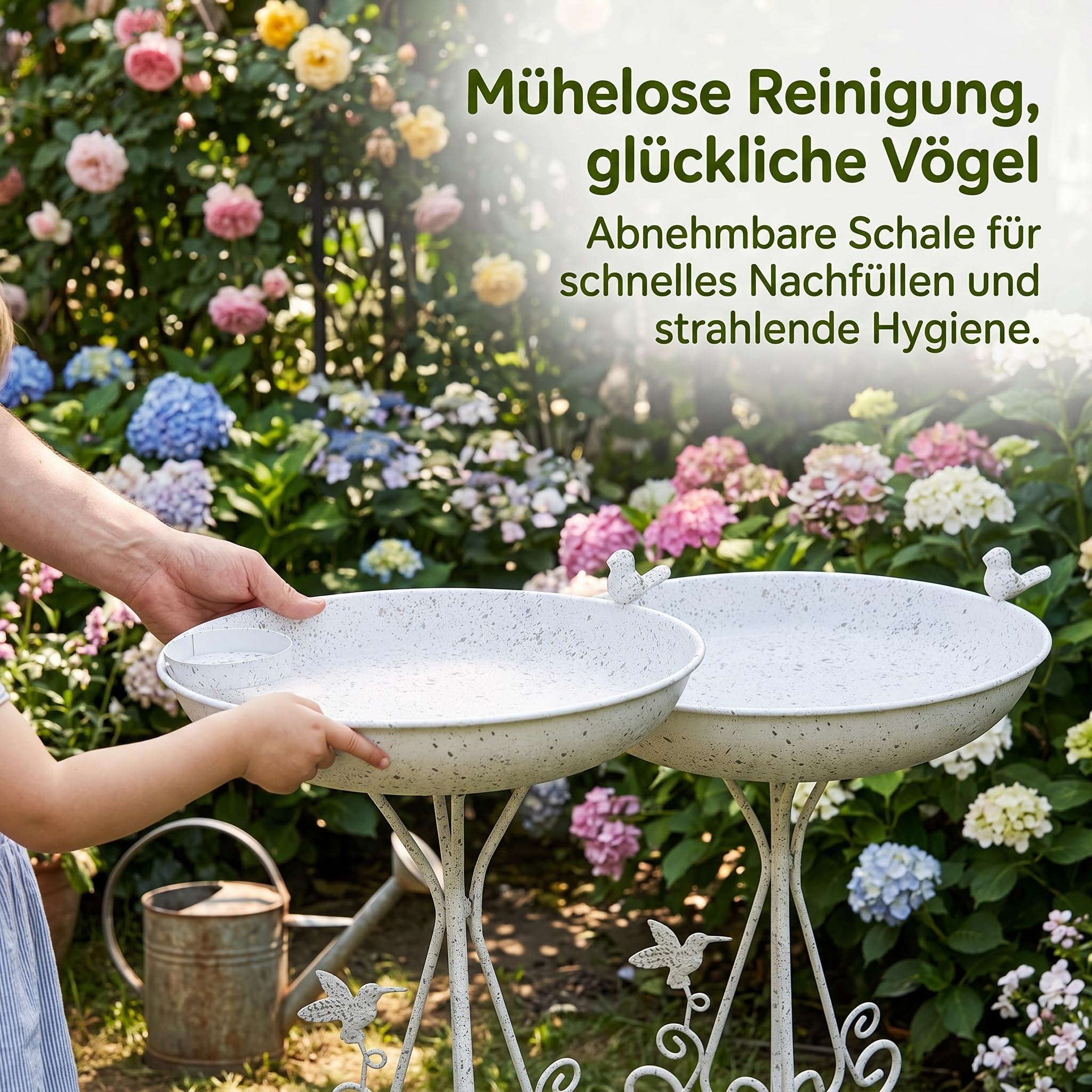 Vogeltränke Metall Retro, Vogelbad für Garten und, 30 L x 30B x 43H cm