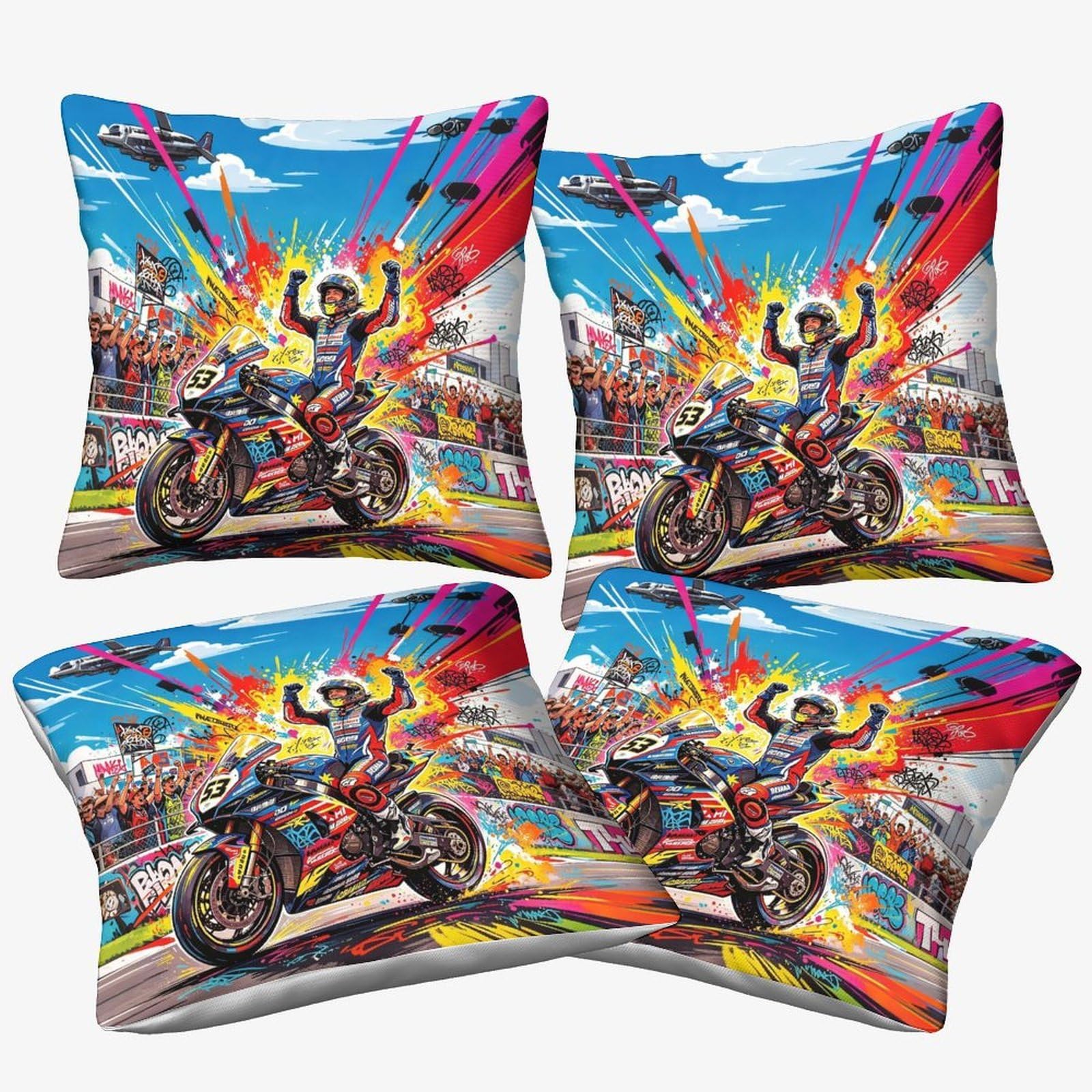 Dafufbw Championship Moment-1 Championship Moment Cushion Covers 50X50cm, 4Pcs, Motorcycle Race Throw Double Printed Pillow Case Championship Moment Accent Pillow Covers