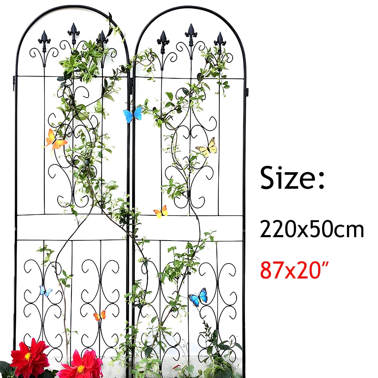2 Pezzi Di Traliccio Da Giardino In Ferro Nero, Supporto Per Piante Rampicanti, Pannello Metallica Antiruggine, 220x50 Cm, Per Prato, Cortile, Patio