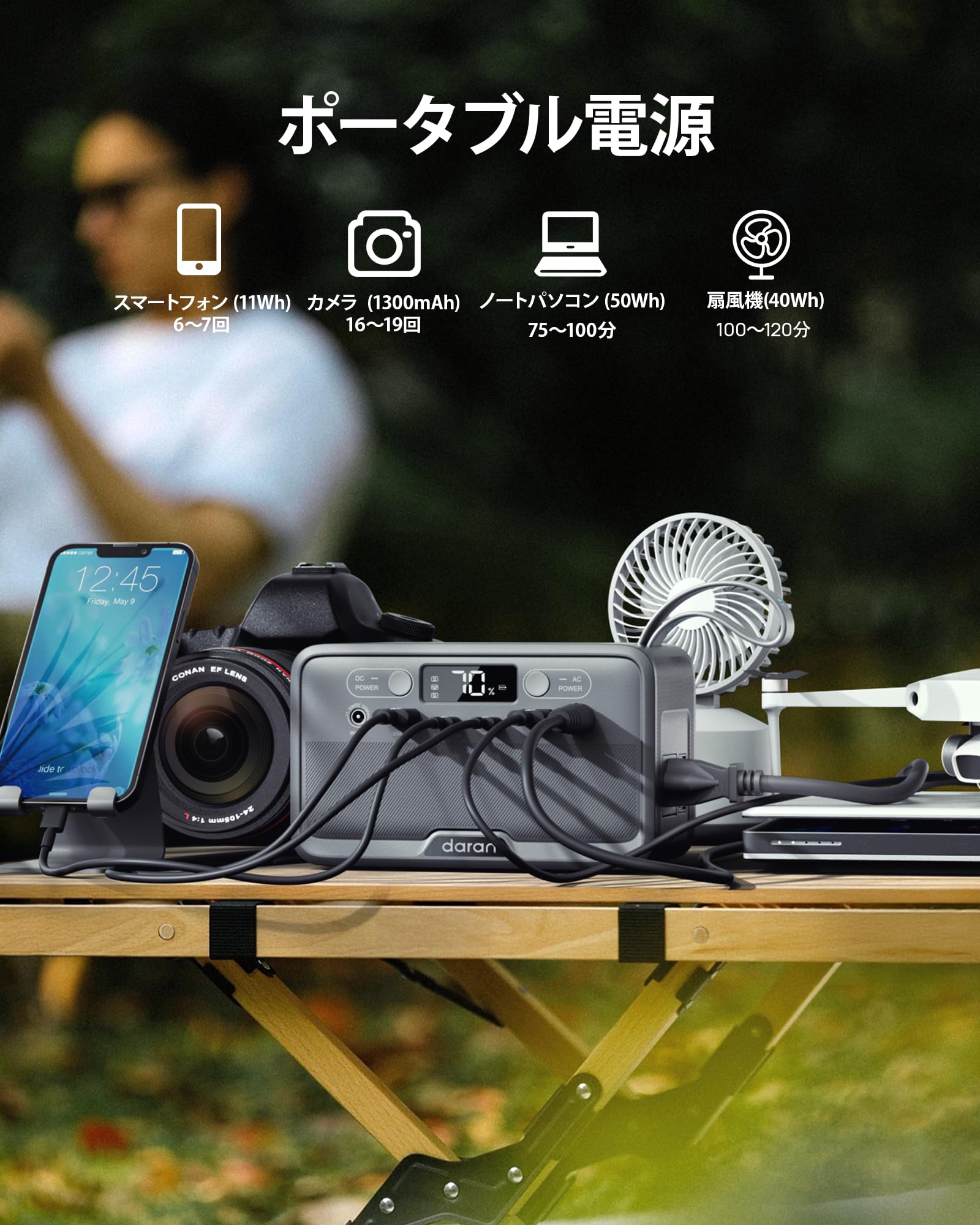 DARAN ポータブル電源89.6Wh小型軽量1.15kg Amazon.co.jp: DARAN ポータブル電源 小型 100W 89.6Wh リン酸鉄