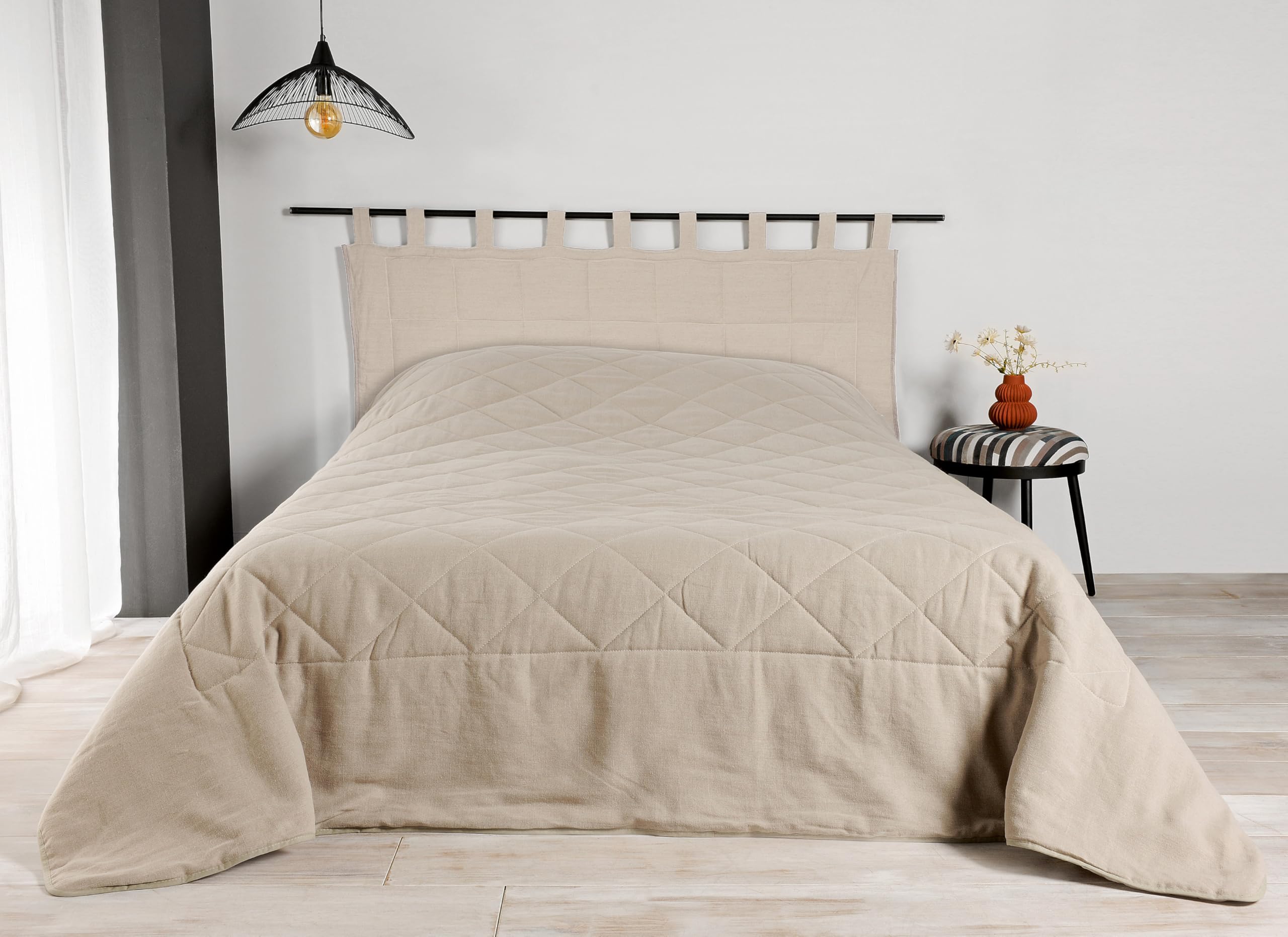 LINDER Tête de lit en tissu rembourré - Tissu tissé et teint en France - Finition Patte - Couleurs Lin - Dimensions 160 x 70 cm - 100% lin et ouate 100% polyester - Collection LIBECCIO
