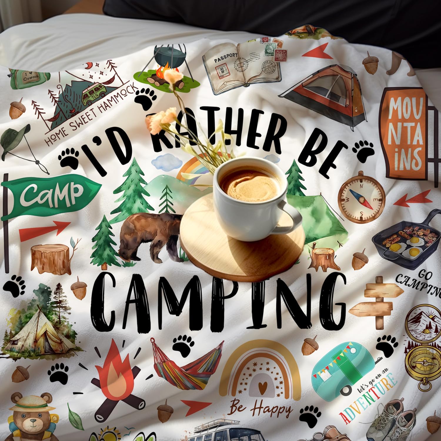 Camping Blanket Gifts for Women Men Camper Essentials Stuff Plush Flannel Throw Blanket Gifts for Camping Lovers Outdoor Camper Rv Owners Travel Hiking 50"x40" - Image 4