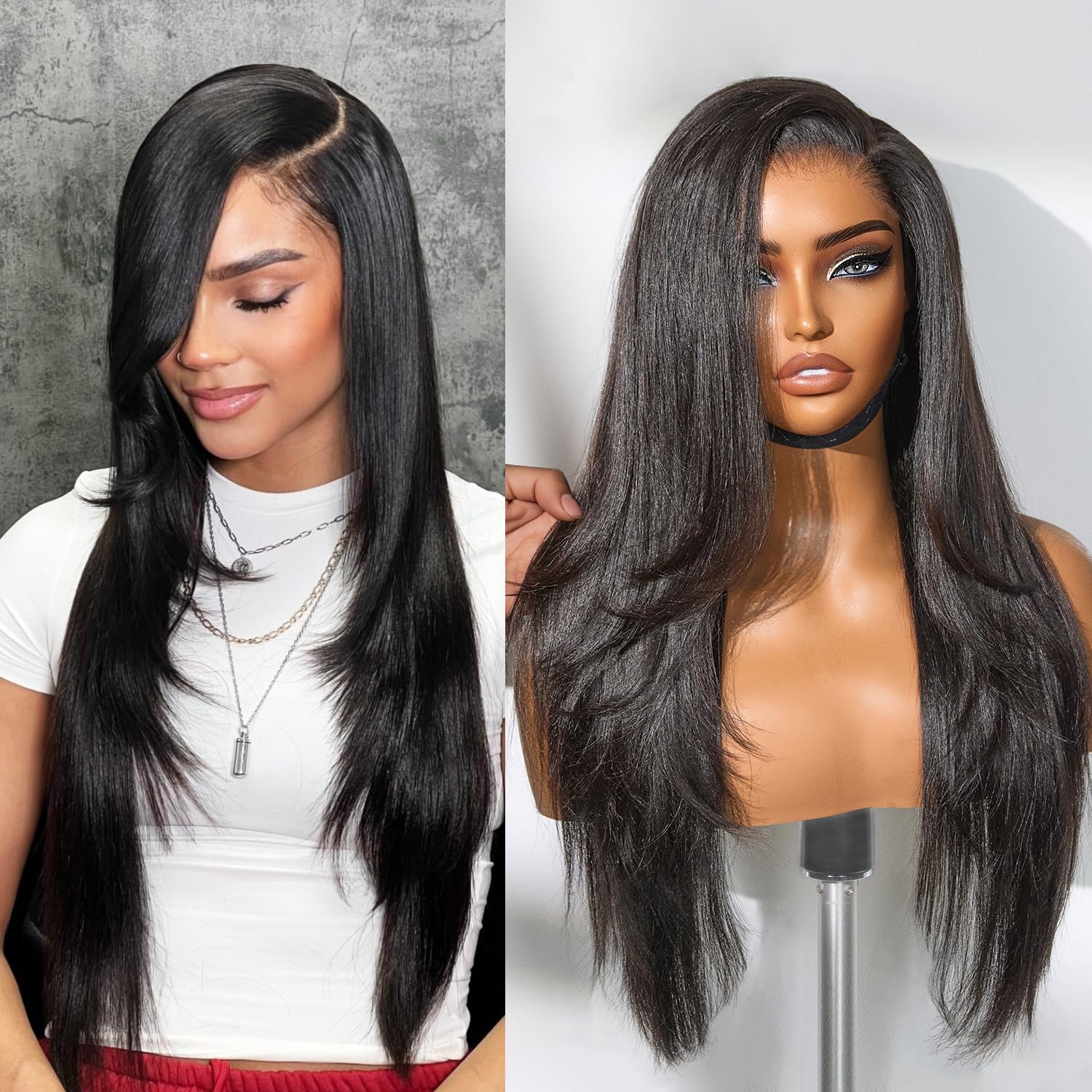 LUVME HAIR 7x6 All-Day Comfor Wig PartingMax Lace Wigs 200% Density Yaki Straight Lace Front Wigs Human Hair Pre Cut Plucked Lace Frontal Glueless 26