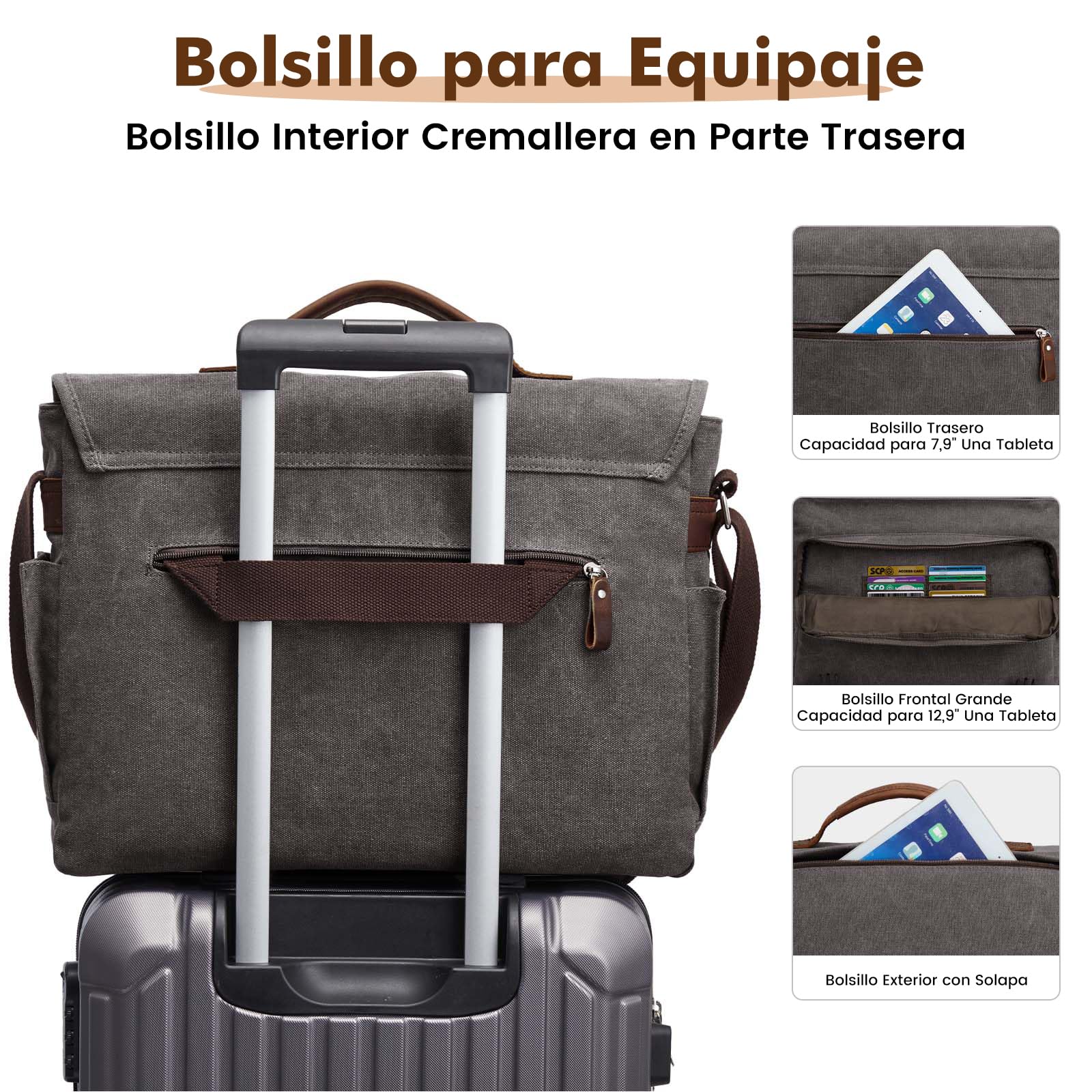 S-ZONE Hombre Bolso Bandolera de Gran Tamaño de 17,3 Pulgadas Bolso de Lona para Ordenador Portátil Maletín Bolso de Trabajo con Compartimento para Equipaje