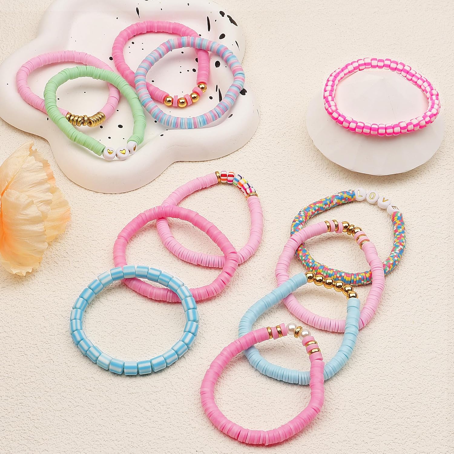 Friendship Bracelets Beaded Stretch Bracelets for Women Stackable Clay Bead Boho Bracelet Bulk Beach Summer Cute Jewelry Set - Image 6