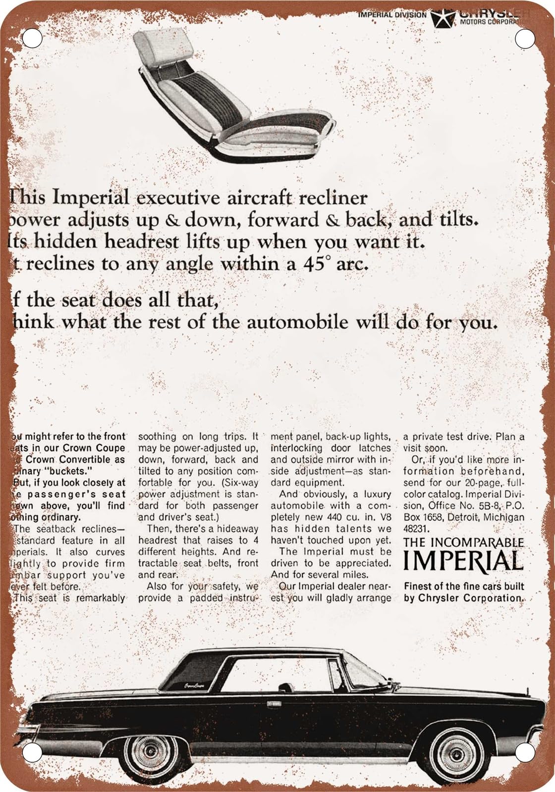 Miaomansenstore Metal Sign - 1966 Imperial Vintage Ad 08 - Old Retro Rusty Look Home Decor