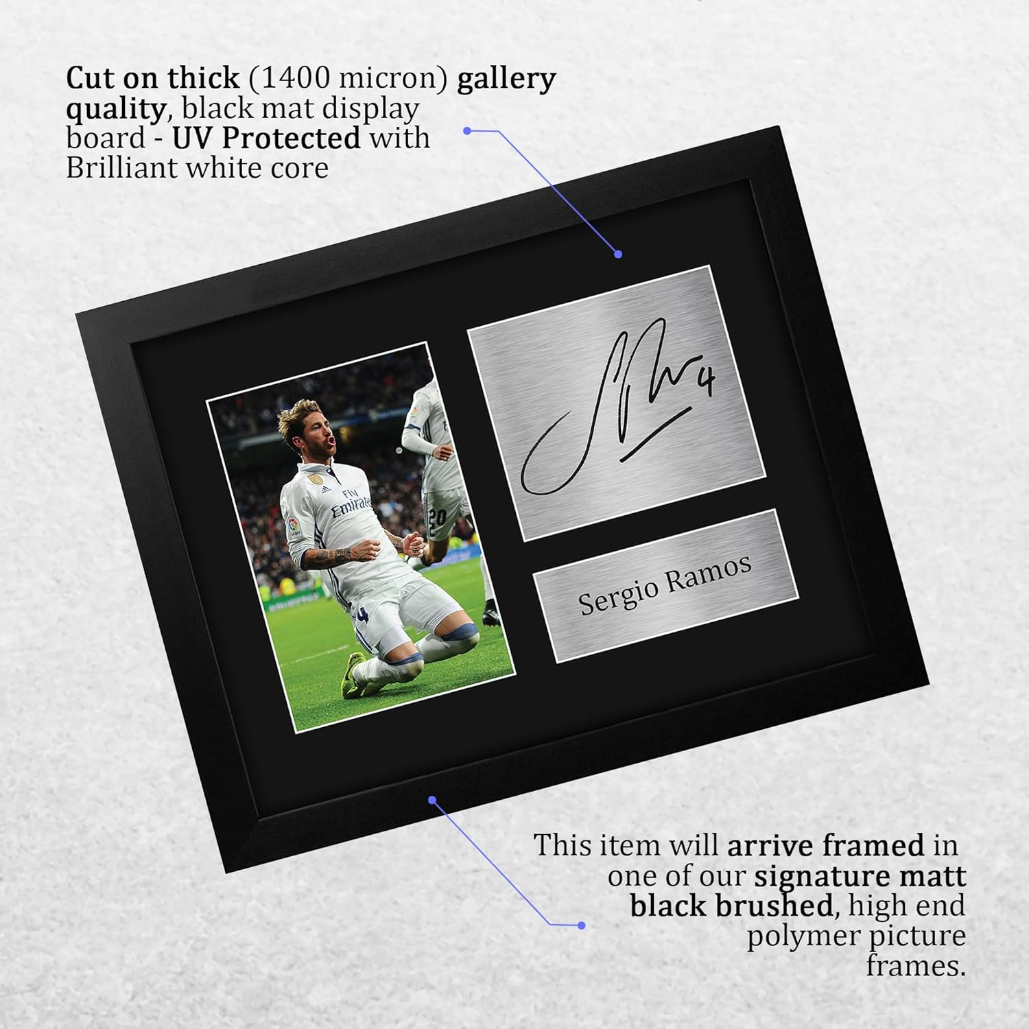 HWC Trading Sergio Ramos Framed Gift Signed Printed Autograph Real Madrid Print Photo Picture Display - US Letter Size - Image 3