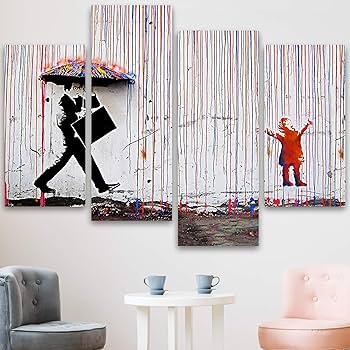banksy 支援 Amazon.com: SIGNLEADER 4 Panel Large Banksy Coloured Rain