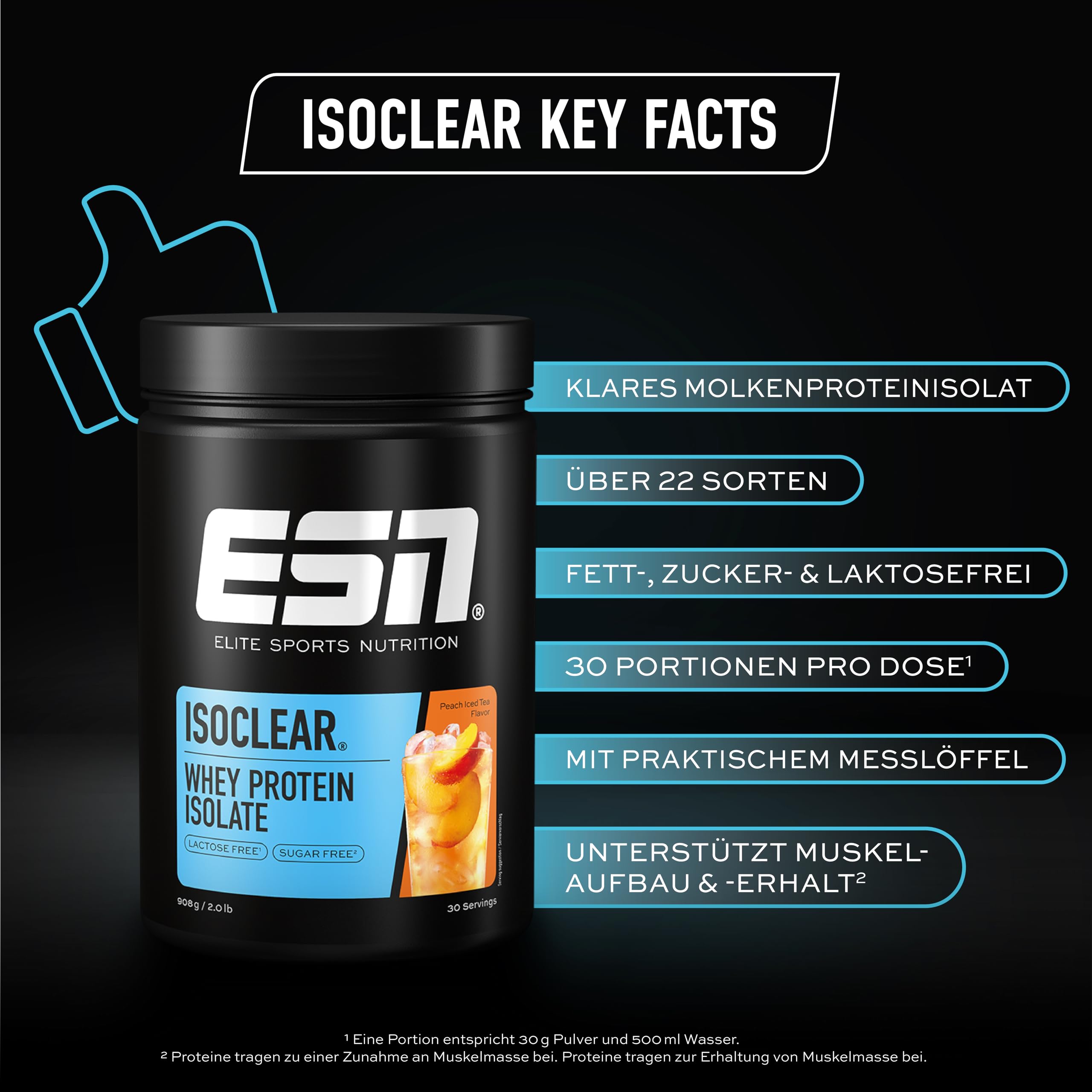 ESN ISOCLEAR Whey Isolate Protein Pulver, Peach Iced Tea, 908 g, Clear Whey
