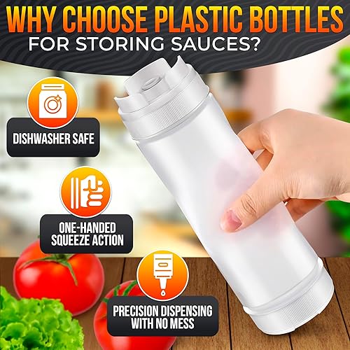 Miniatura 3 de Juego de 6 botellas invertidas para condimentos de 16 onzas, diseño mejorado con juntas de sellado adicionales, válvula de cierre automático