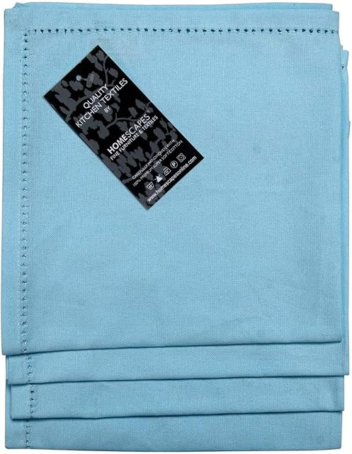 Homescapes - Four - Blue - Napkins - 100% Cotton - 18 x 18 Inch (45 x 45 cm) Easy care table Hand Woven Napkins - Washable at 60 Deg C 