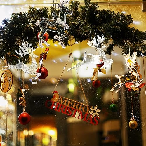 Miniatura 3 de Juego de 12 adornos colgantes de renos acrílicos de cristal, adornos de Navidad transparentes para árbol de Navidad, decoración interior del hogar,