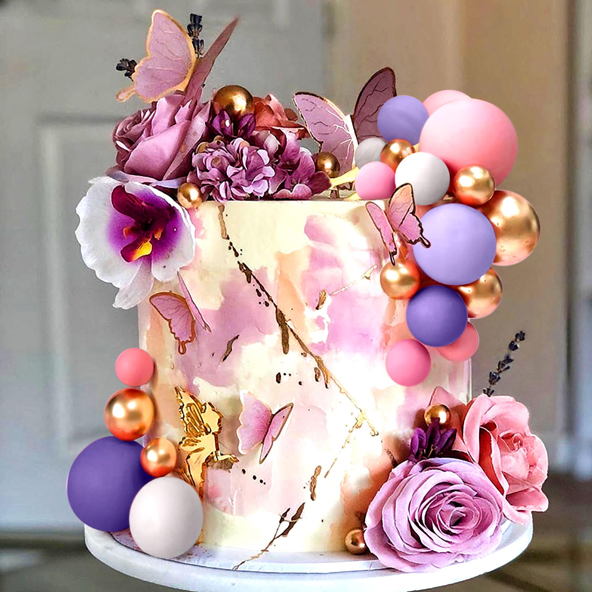 Set De 32 Balles Décoratives Roses Et Violettes Pour Gâteau - Topper Anniversaire, Mariage, Baby Shower