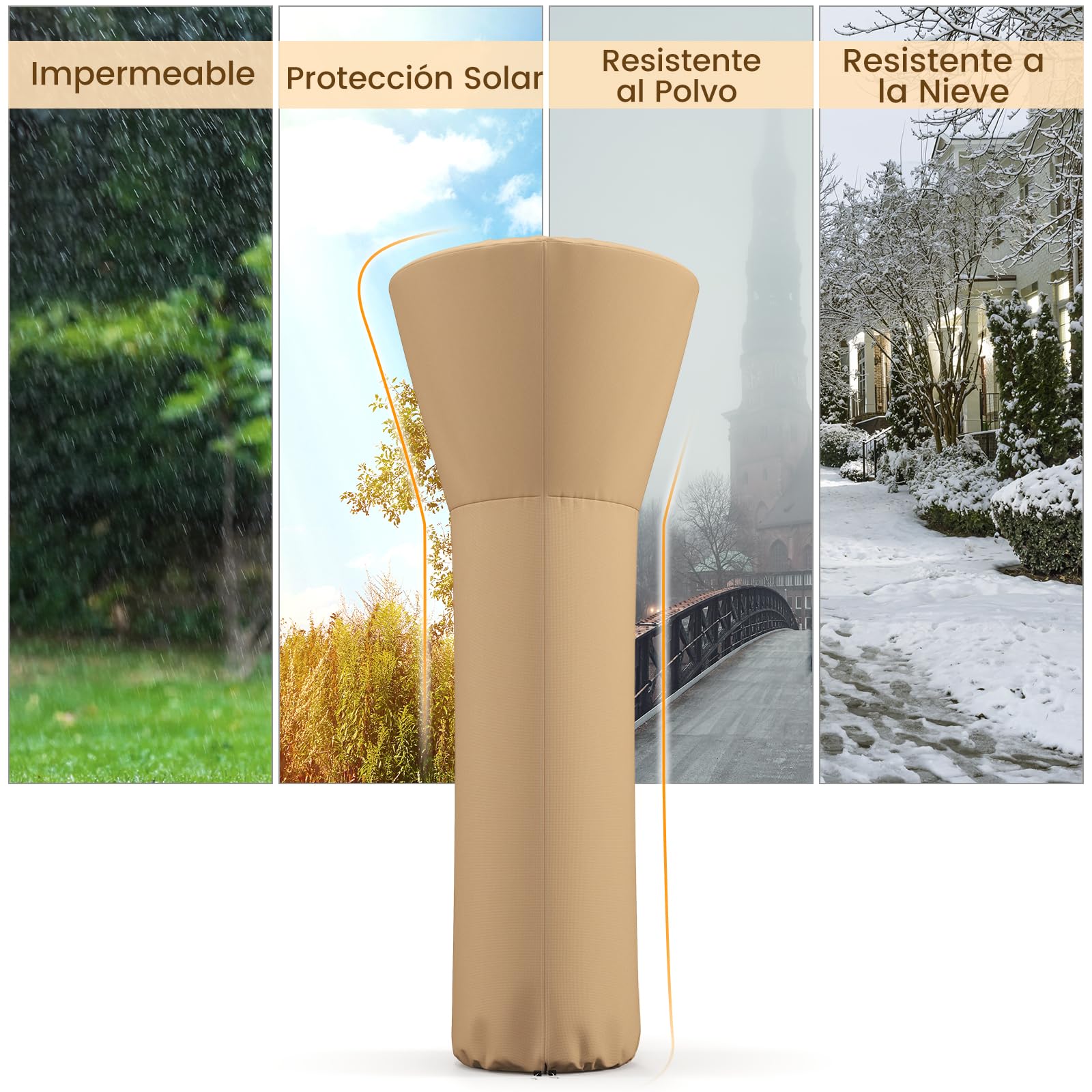 COSTWAY Funda para Calentador de Patio, Cubierta Impermeable para Calentador Exterior de Tela Oxford con Cremallera y Bolsa, contra Rayos UV, Resistente a la Intemperie, 220x86,5x48 cm (Beige)
