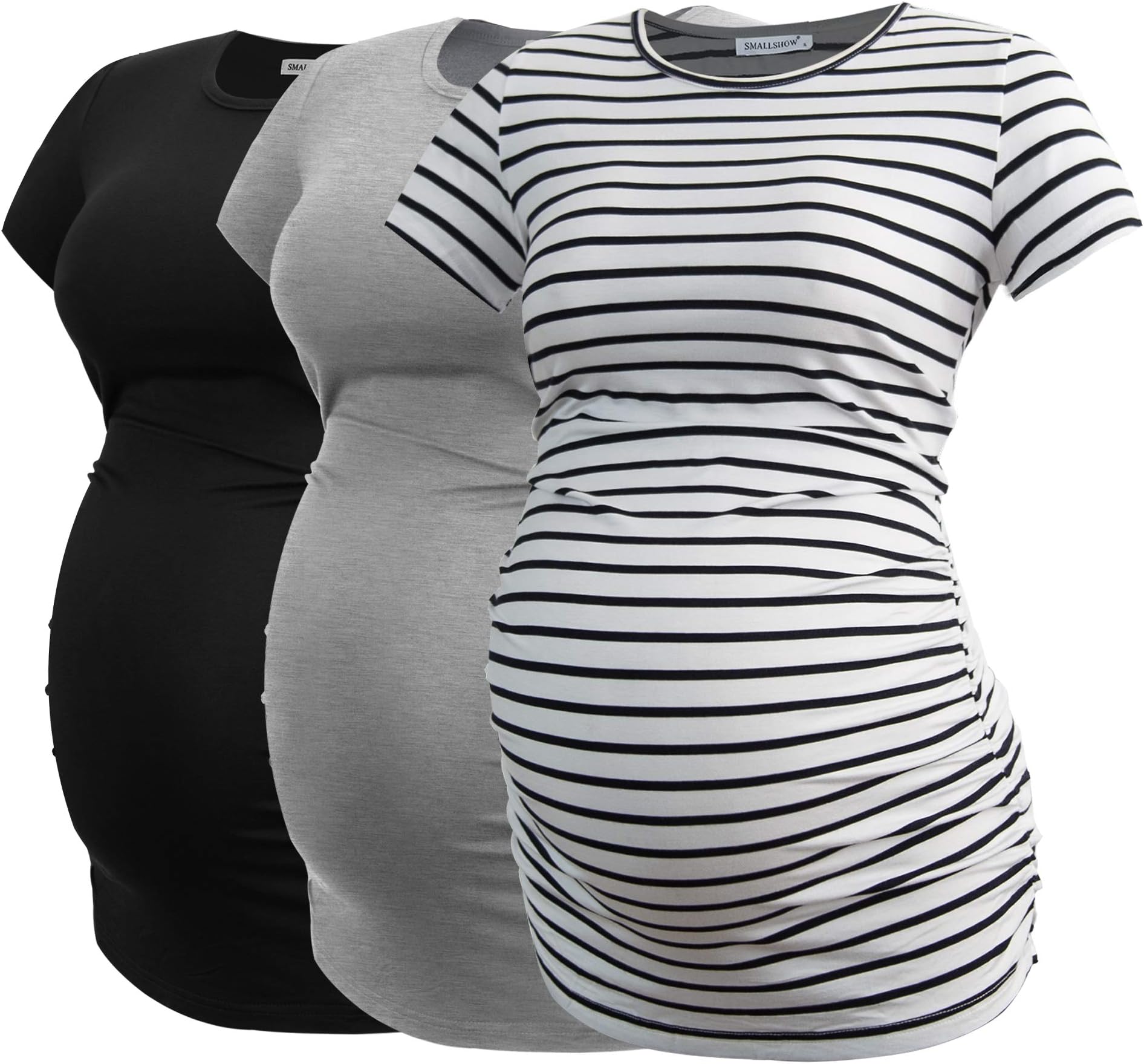 SmallshowWomen's Maternity Tops Side Ruched Tunic T-Shirt Pregnancy Clothes