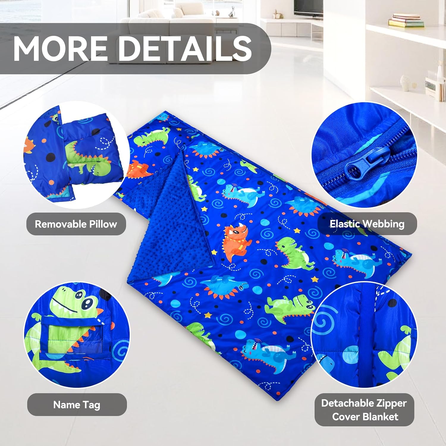 Toddler Nap Mat with Pillow and Minky Blanket, Large 54.7''x33.4'' Kids Sleeping Bag, Washable, Roll up, Sleeping Mat for Boys & Girls, for Daycare Preschool, Kindergarten, Camping