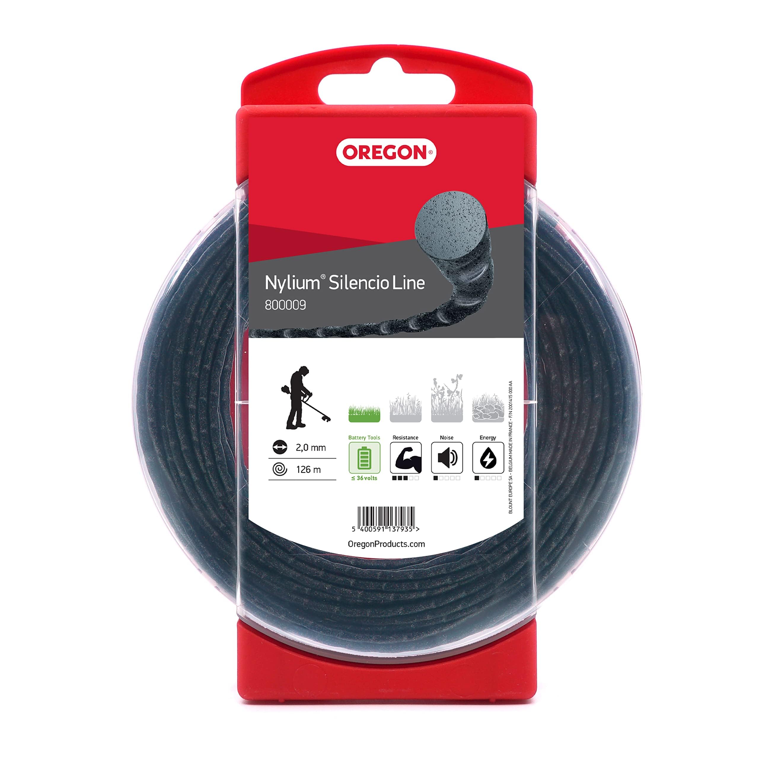 Oregon Round 2mm Strimmer Line with Aluminium Particles, Tackles Long Grass, Weeds & Thick Vegetation, Professional Heavy Duty Strimmer Wire, Fits Most Standard Models, 2.0 mm x 126 m (800009)