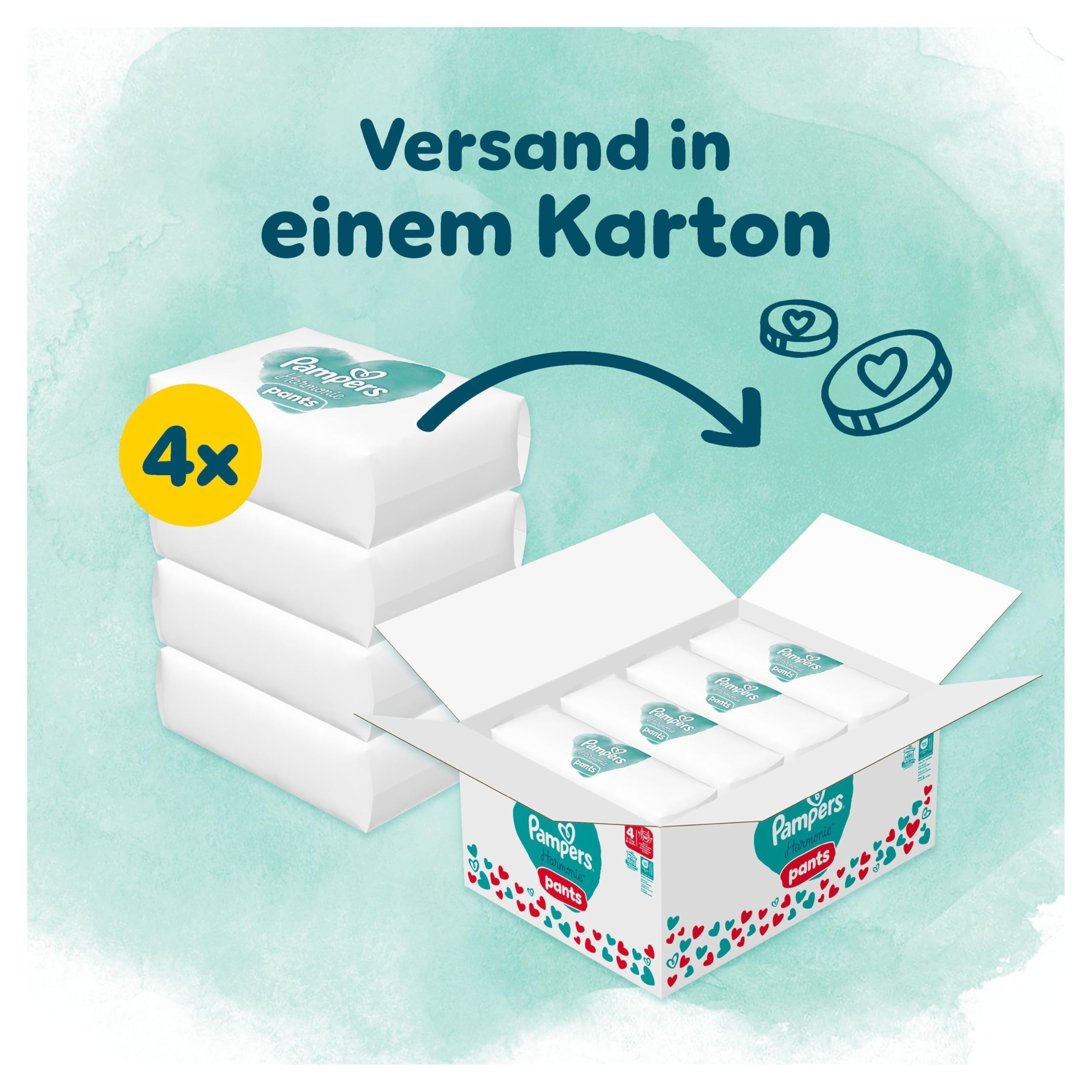 Pampers Harmonie Pants Größe 4, 168 Windeln, 9kg-15kg, sanfter Hautschutz und 360° Komfort-Fit