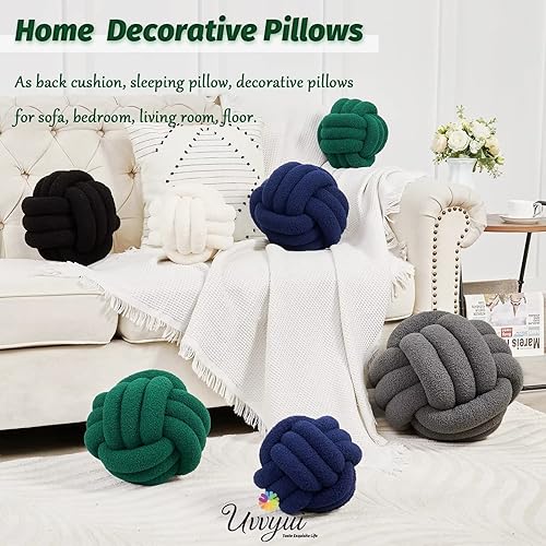 Miniatura 5 de Uvvyui Bola de almohada de nudo, almohadas decorativas suaves para el hogar, almohada redonda, almohada de felpa anudada hecha a mano, cojín redondo