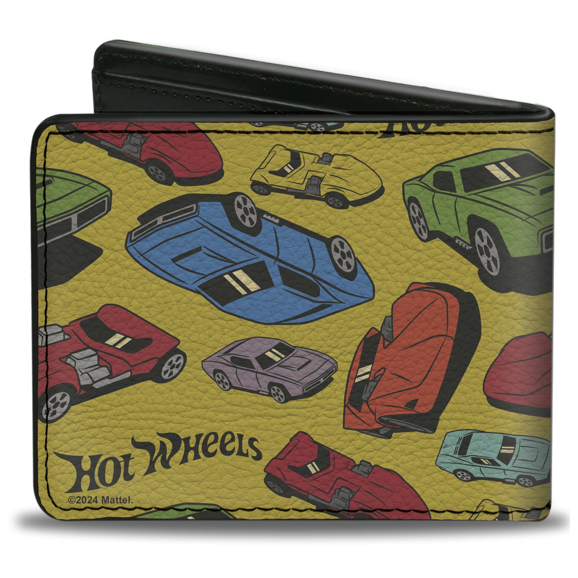 Buckle-Down Mattel Wallet, Bifold, Hot Wheels Cars Scattered Yellow Multi Color, Vegan Leather