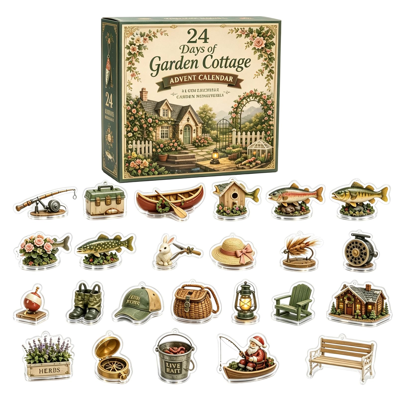 Garden Cottage Advent Calendar 2026,2D Acrylic Figurines Gift24ps
