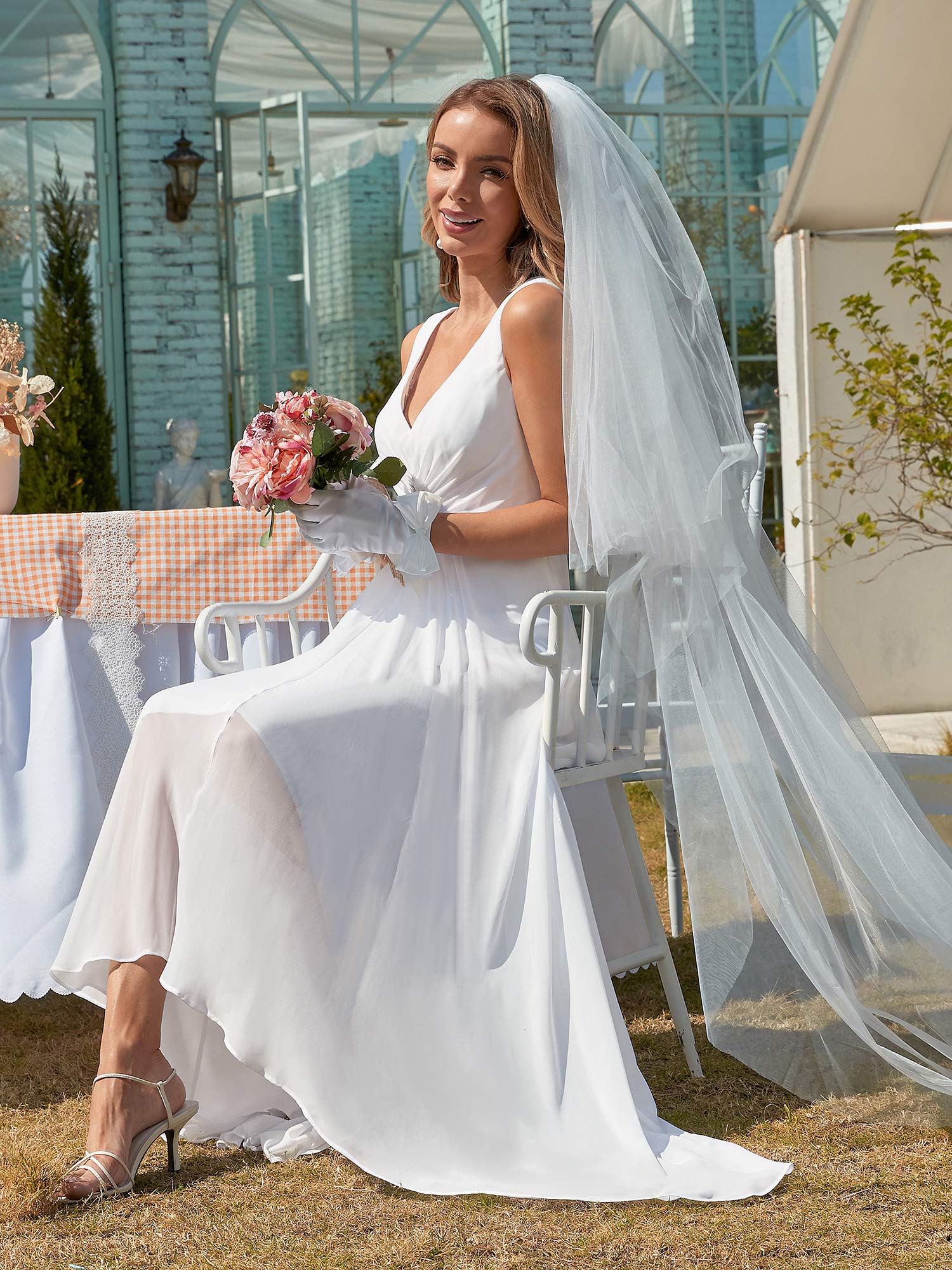 Ever-Pretty Robe de Mariée Grande Taille pour Mariage Femme Longue Asymétrique sans Manches Cérémonie 09983-EH
