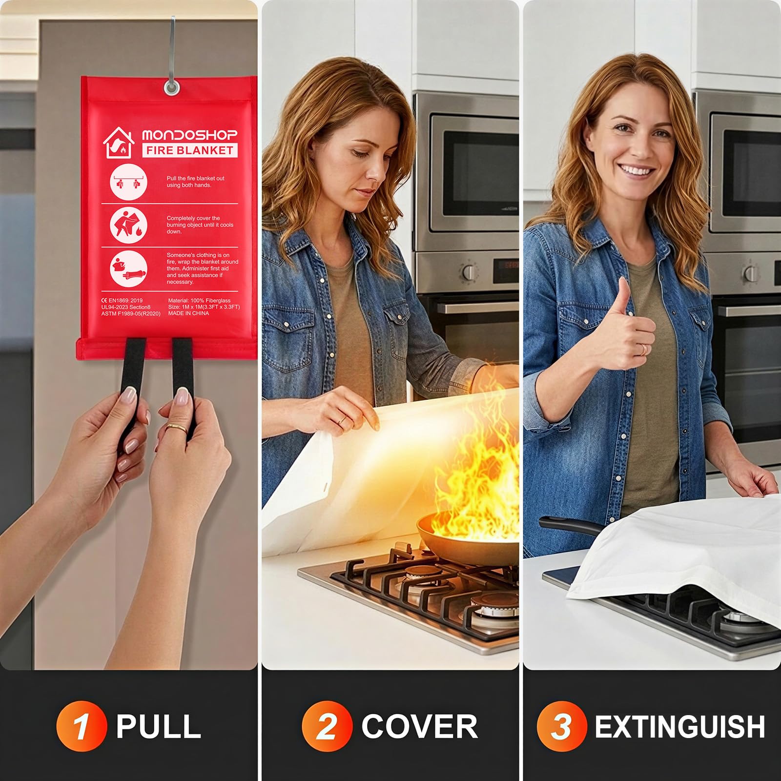Mondoshop Mantas ignífugas de Emergencia para Cocina y hogar (Blanco, Paquete de 2)