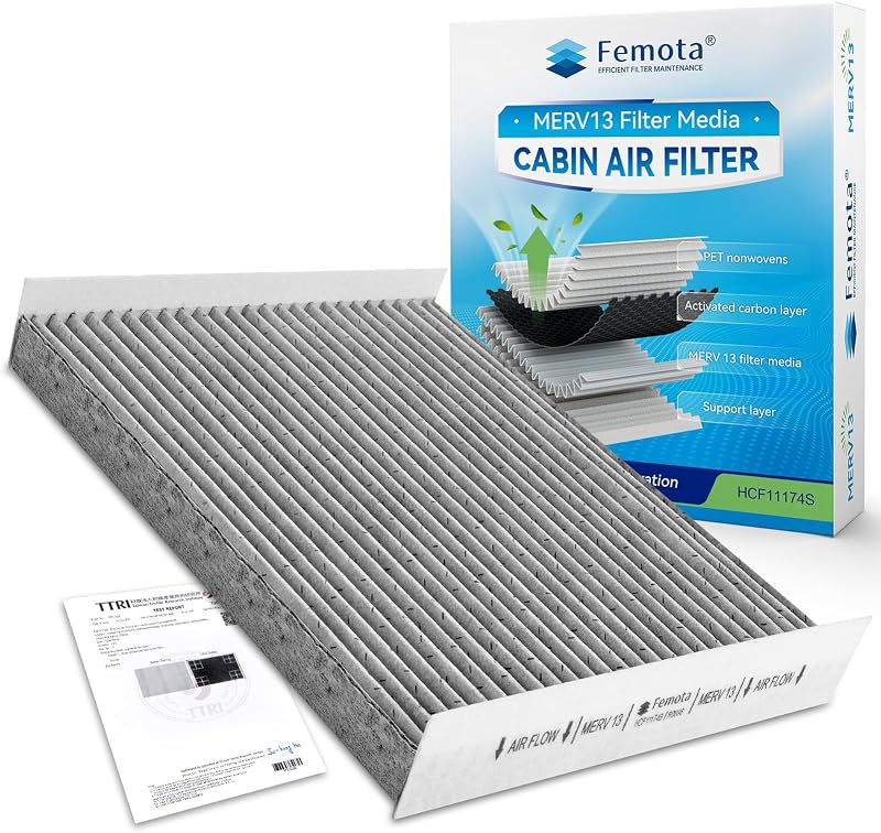 Filtro de ar-condicionado para cabine MERV 13 com carvão ativado Femota CF11174 para Ford Fusion, Lincoln MKZ e Mercury Milan – 1 unidade