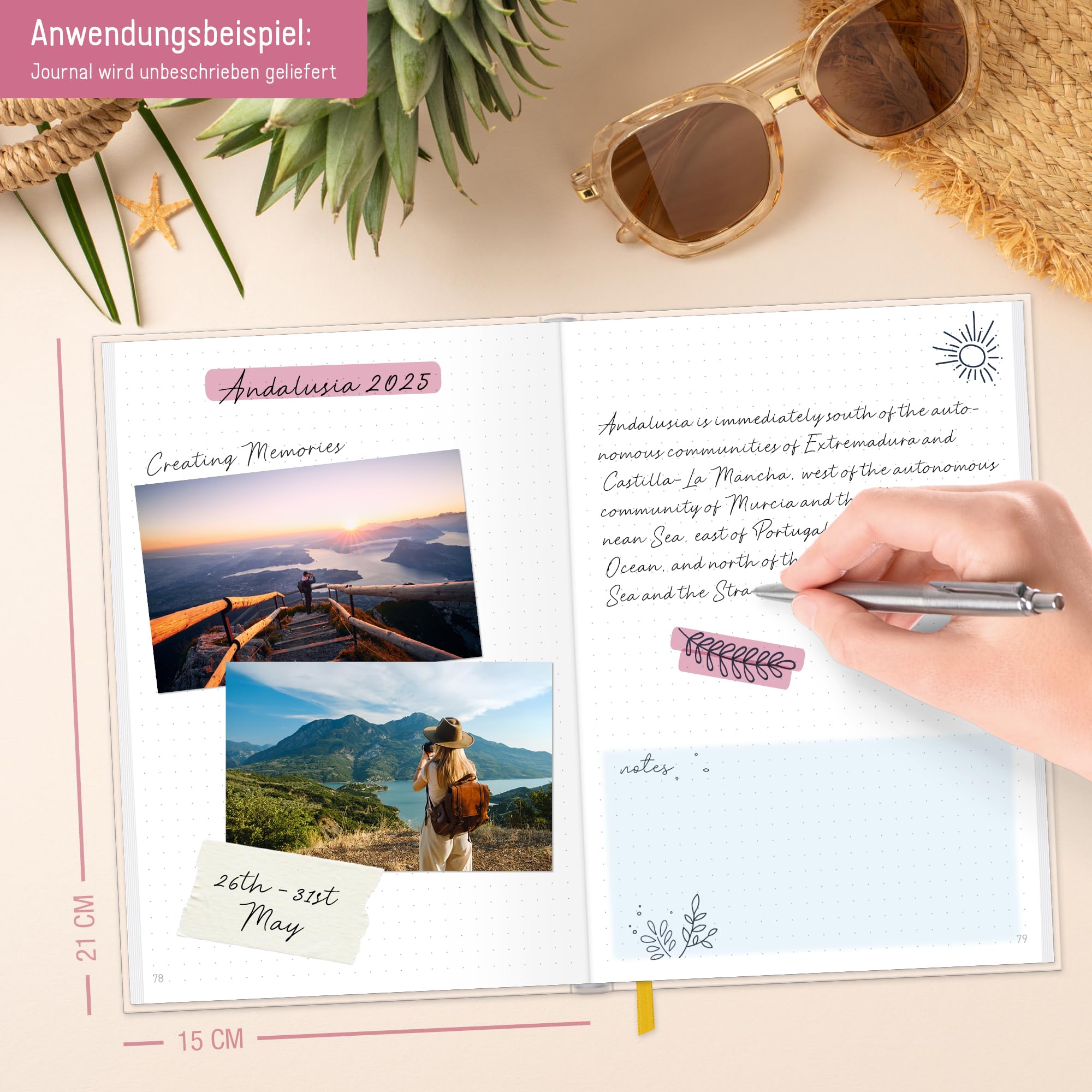 Häfft paper&you® dotted Journal A5 – notes w kropki „Pink Flowers” | 156 ponumerowanych stron w kropki, gumka i zakładka – do prowadzenia pamiętnika, szkiców, list i kreatywnych notatek