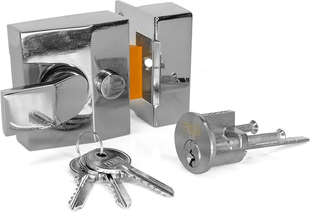 Standard Deadlocking Nightlatch, 40mm Backset, Polished Chrome Finish, Complete with Rim Cylinder Lock Supplied with 3 Keys. External Door Lock for Front Door and Back Door (Polished Chrome) (5PNL40)