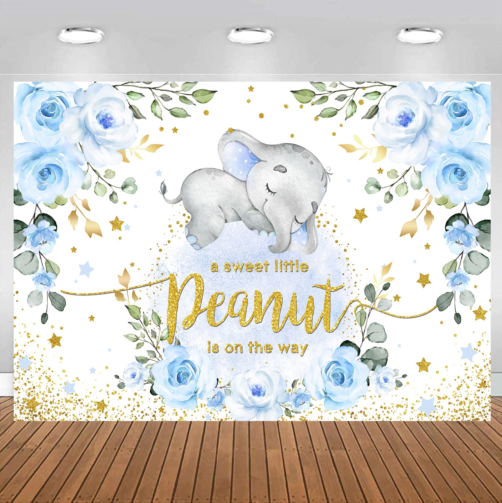 „A Little Peanut Is On The Way“ Glitzer-Banner – Elefanten-Design Für Babyparty & Gender Reveal (gold)