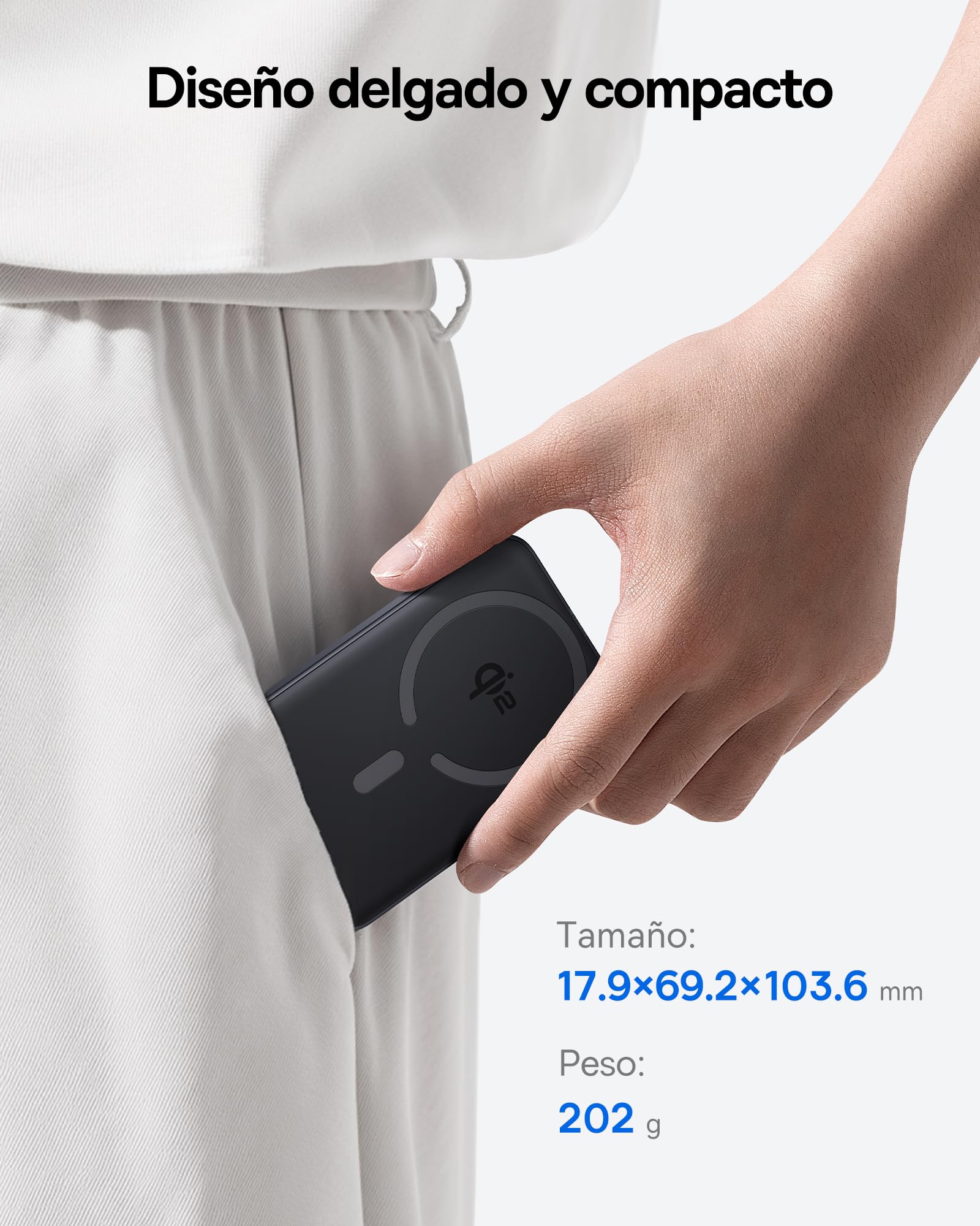 OS-FunderFill FM12 Qi2 Batterie externe magnétique 10 000 mAh 22,5 W Noir (un seul câble USB-C vers USB-C, 20 V/3 A, 30 cm, noir)