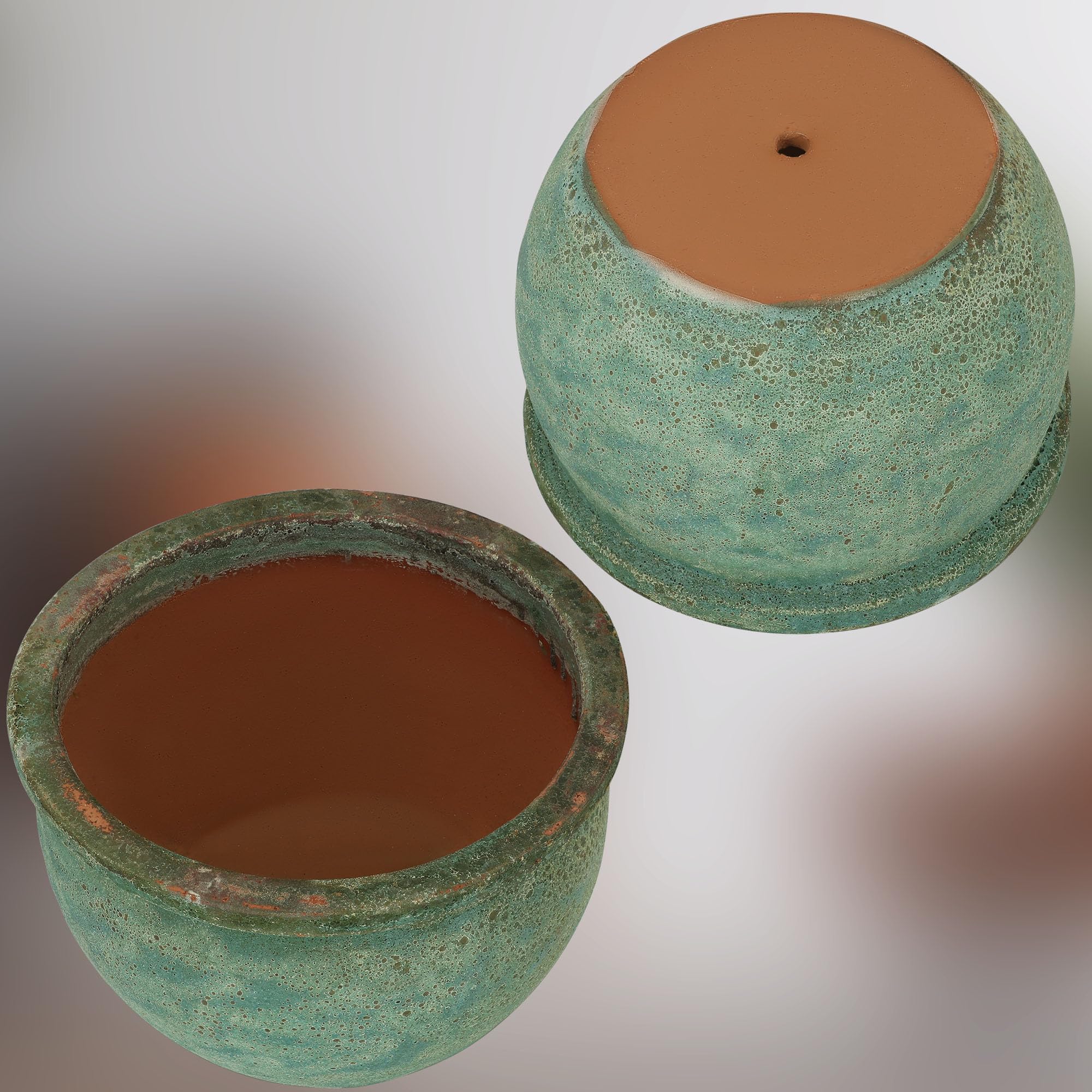 KOTARBAU® Pot En Céramique Vintage 38X25cm Turquoise Et Marron | Pot Résistant Au Gel | Pot Avec Drainage D'eau | Cache Pot Céramique | Pot Moderne | Pot De Fleur Céramique | Pot Céramique Extérieur