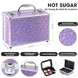 Hot Sugar Makeup Kit for Teenager Girls - Full Starter Cosmetics Set with Eye Shadow Lip Balm Blush Lip Gloss Brush Lip Pencil Eye Pencil and Mirror (Purple Love)
