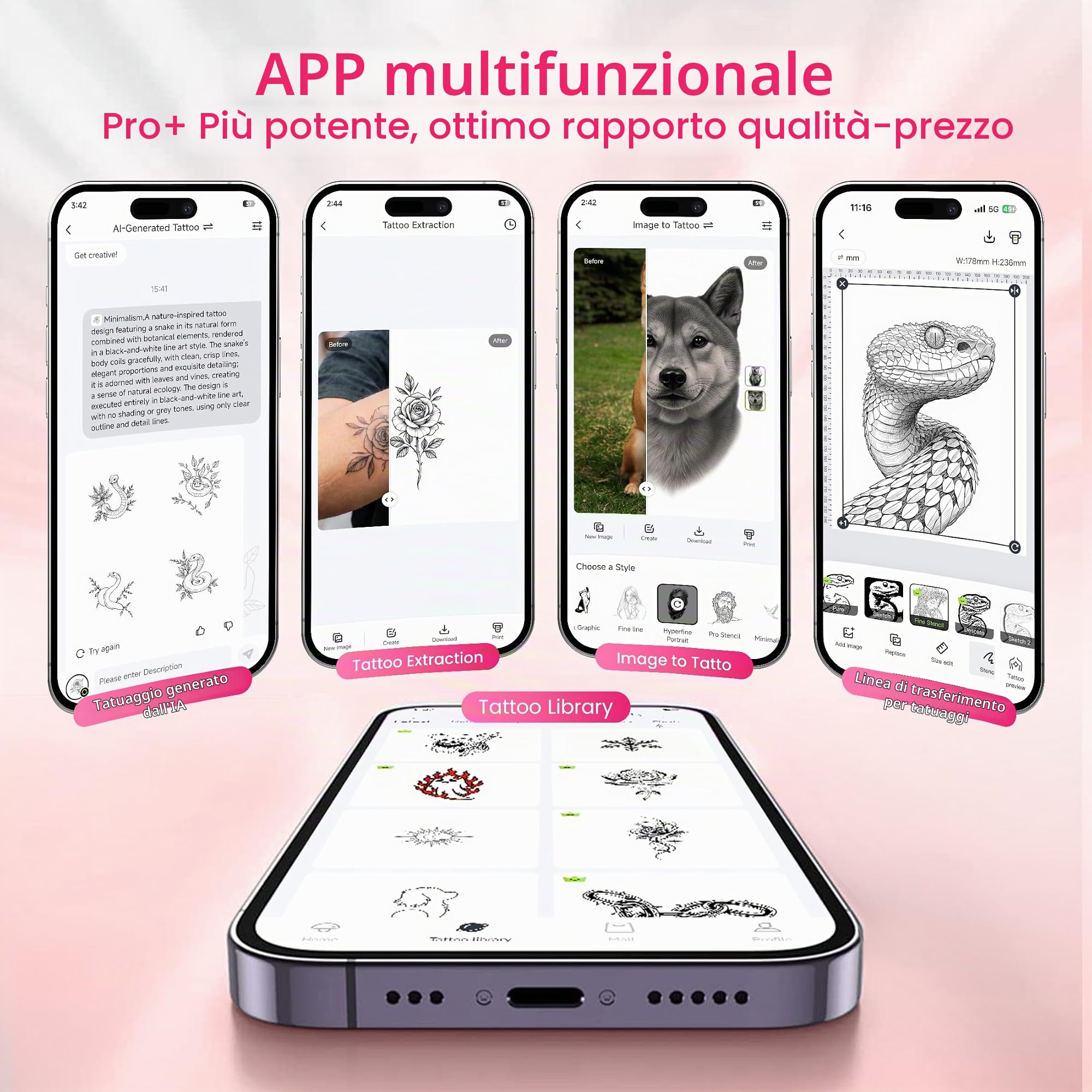 Itari Stampante Tattoo, Stampante Stencil Tattoo Compatibile con Phone e Tablet, A886 Plotter Macchine da Stampa per Artisti e Principianti con 10 Fogli di Carta Accessori per Tatuaggi, Rosso, 10Fogli