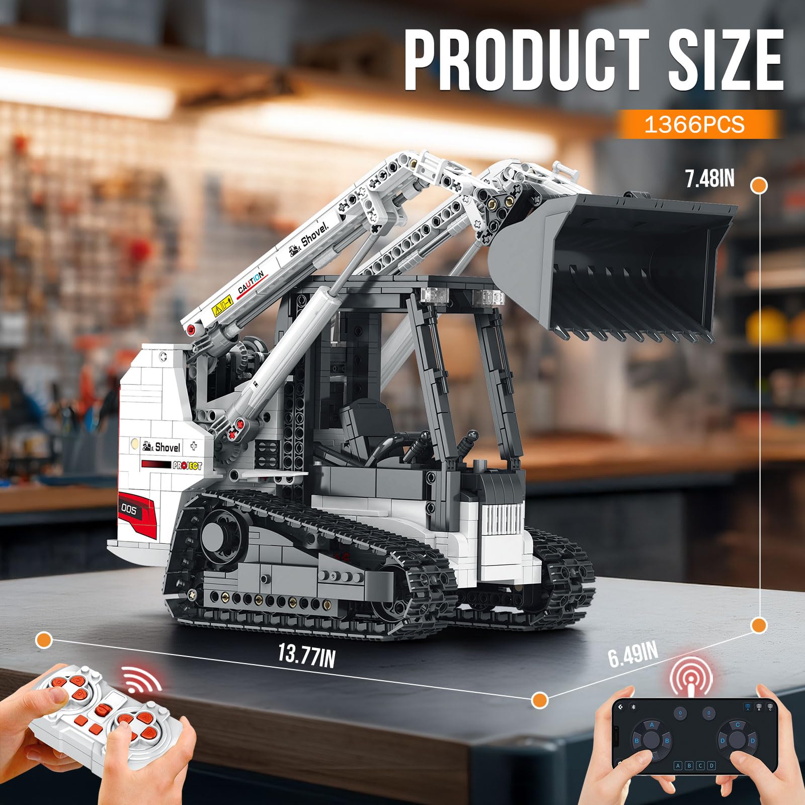 Reobrix Bobcat, set di mattoncini per adulti e ragazzi 22004, telecomando app, veicolo di ricarica, giocattolo da costruzione con modalità multiplayer da 2,4 GHz, per veicoli, regalo per collezionisti