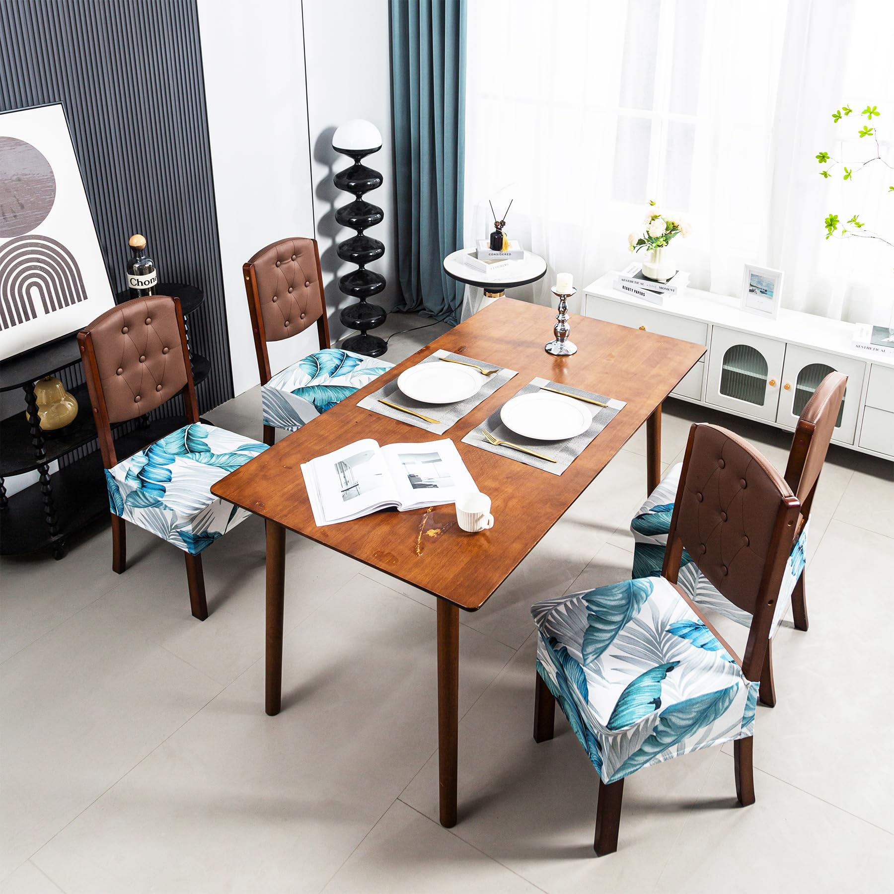 YUMYDG Chair seat Covers for Dining Room Set of 6 Stretch Chair Seat Slipcovers Protector Removable and Washable Kitchen Chair Covers