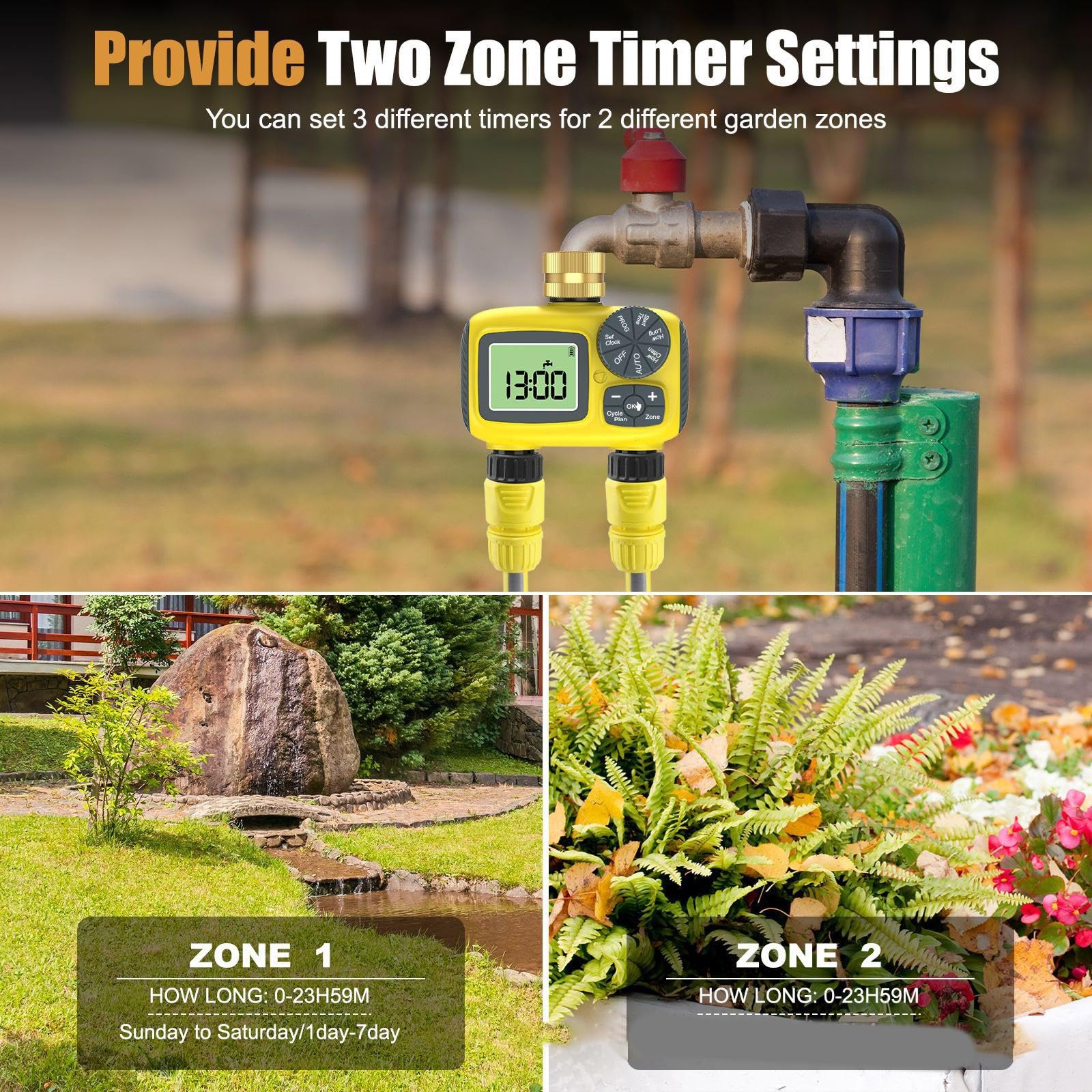 ordinarYone Timer automatico per irrigazione a 2 zone, per individui impegnati e appassionati di giardino domestico