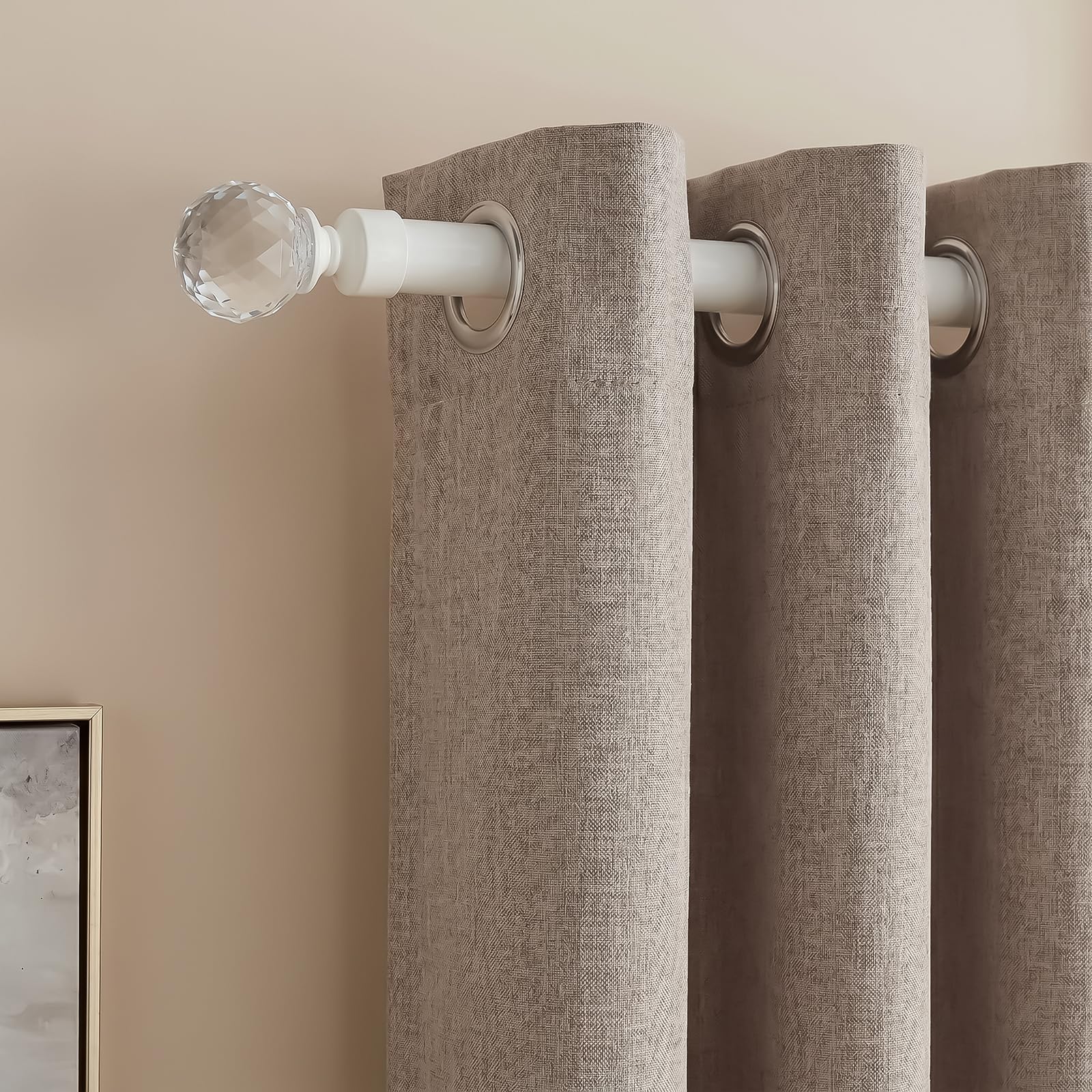 OHS Cream Curtain Pole Crystal Ball, 120-220cm Extendable Curtain Poles 16mm Sturdy Metal Rod and Finials Adjustable Window Curtains Poles Brackets Included Easy To Install — image 1