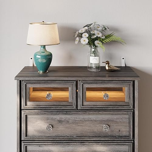 Miniatura 7 de Cómoda moderna de 6 cajones con luces LED, aparadores para dormitorio, cómoda alta, organizadores de armario y ropa de almacenamiento, asa fácil de