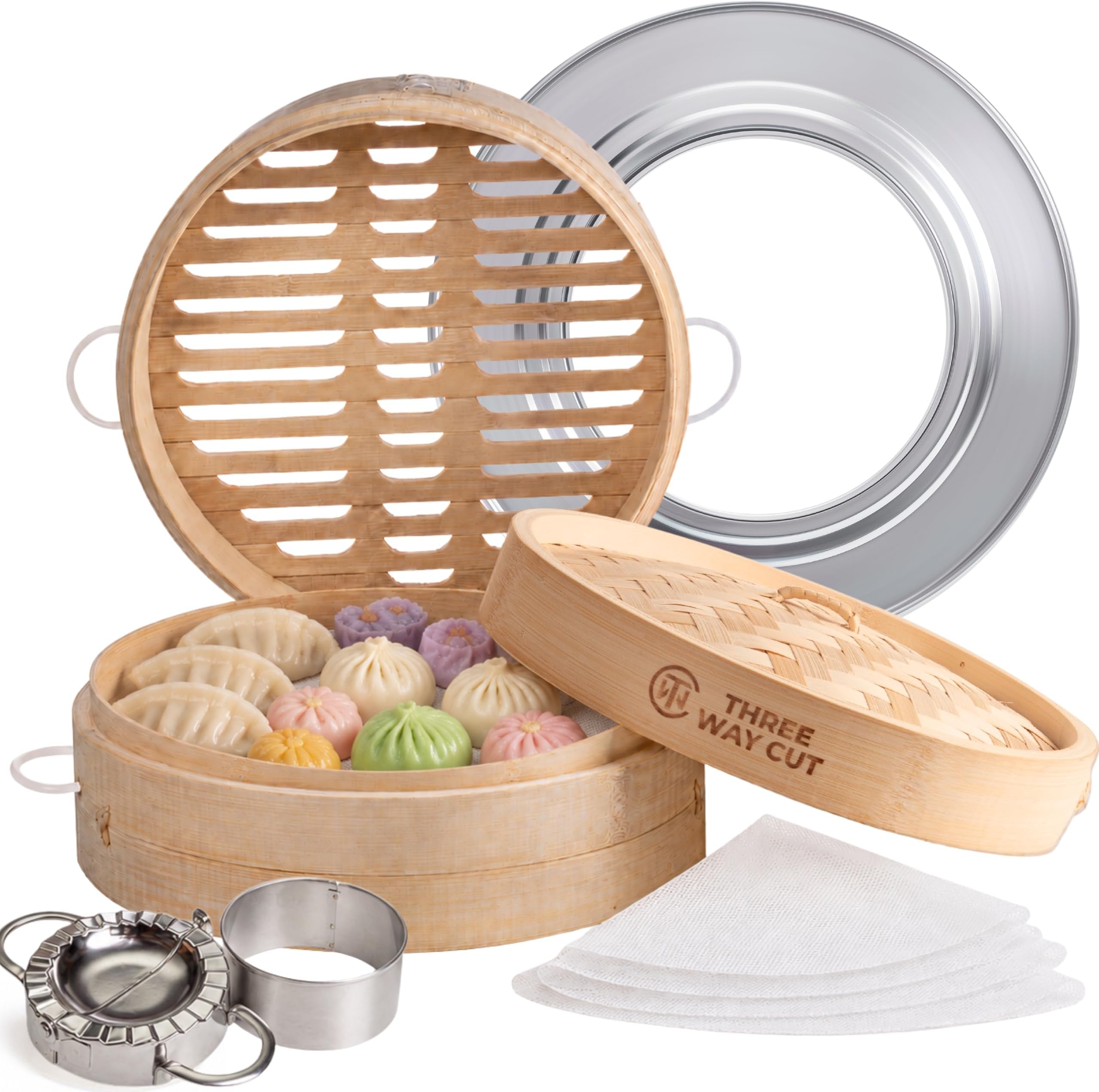 10" Extra Deep Bamboo Steamer | 2-Tier Dumpling Steamer Basket With Handles