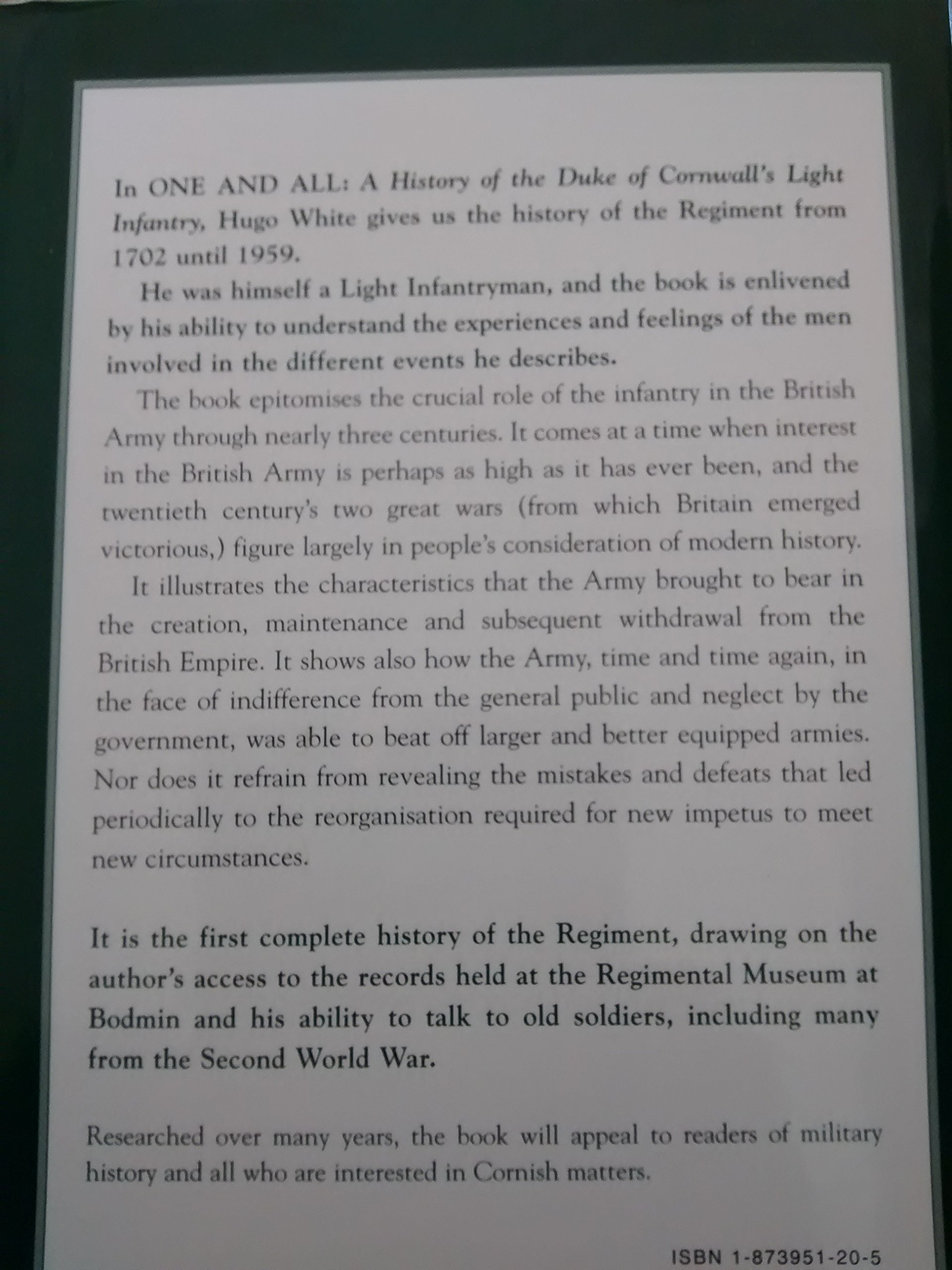 One and All: A History of the Duke of Cornwall's Light Infantry, 1702-1959