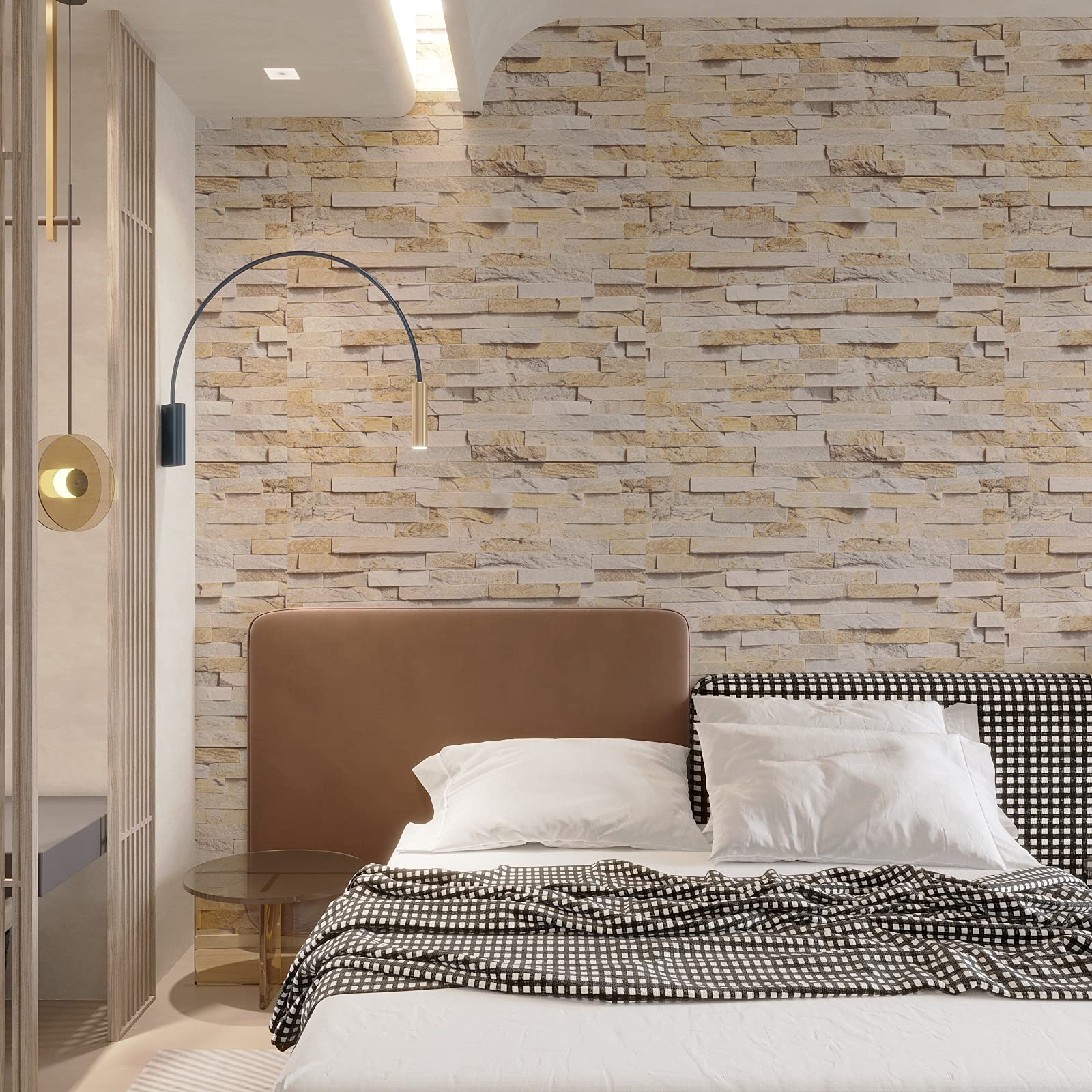 VEELIKE Carta da Parati Pietra Beige 60cm×900cm Pellicola Adesiva Effetto Mattoni Carta Adesiva Cucina Lavabile Pellicola Autoadesiva per Mobili Bagno Rivestimento Parete Soggiorno Camera da Letto