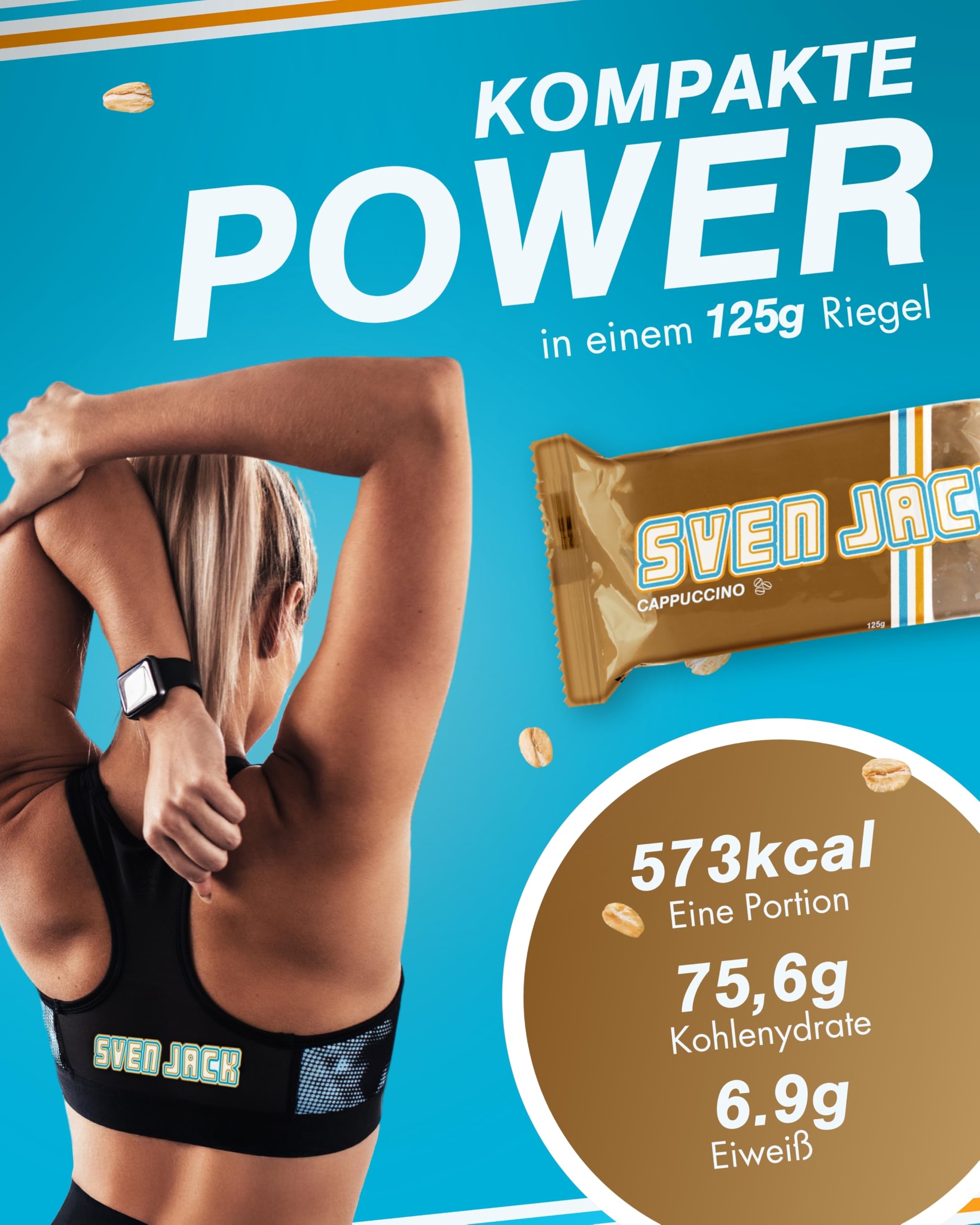 Sven Jack (Energy Cake) Haferriegel Cappuccino 24x 125g I Haferflocken Energieriegel mit Cappuccino & weißer Schokolade I Veganer Haferriegel I Langkettige Kohlenhydrate & wenig Zucker I Müsliriegel