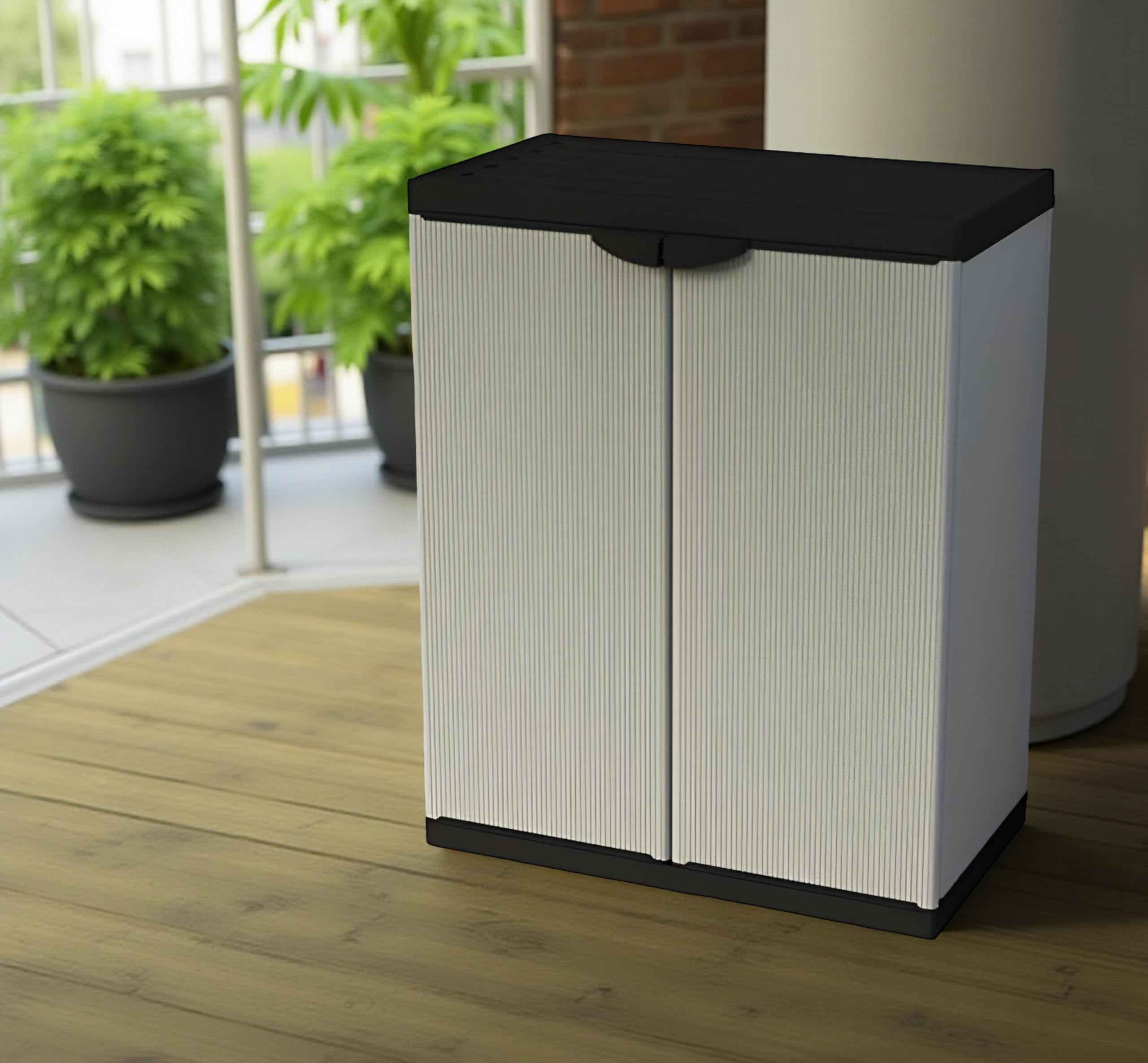 BuyStar Armadio Basso 2 Ante da Esterno 68x40x85h cm Ripiano Interno Maniglie Sistema a Incastro Senza Viti Idrorepellente