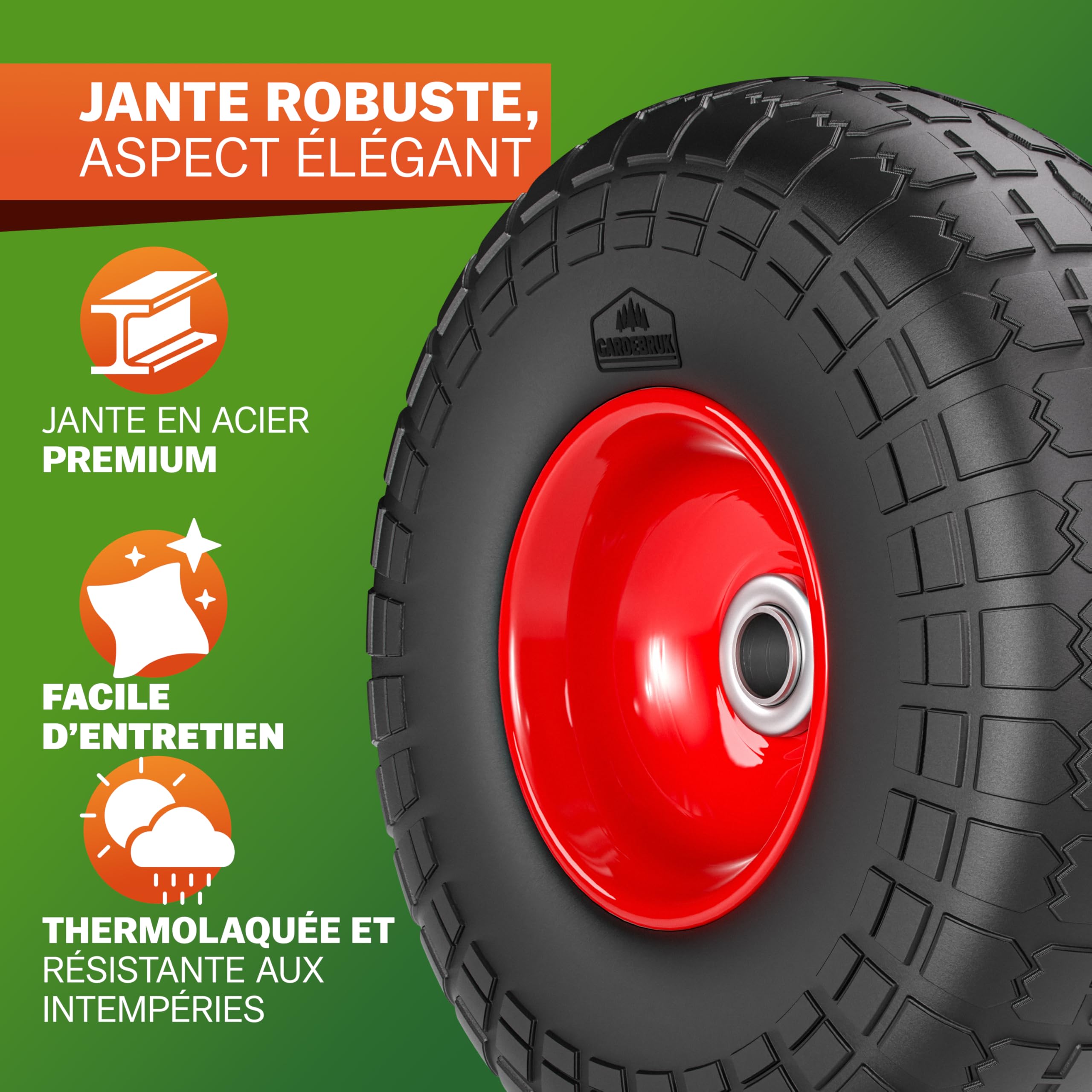 GARDEBRUK® 2x Roue de diable increvable pneus pleins PU charge max. 200kg jante acier axe 20mm facile à monter pneu roue de rechange chariot transport