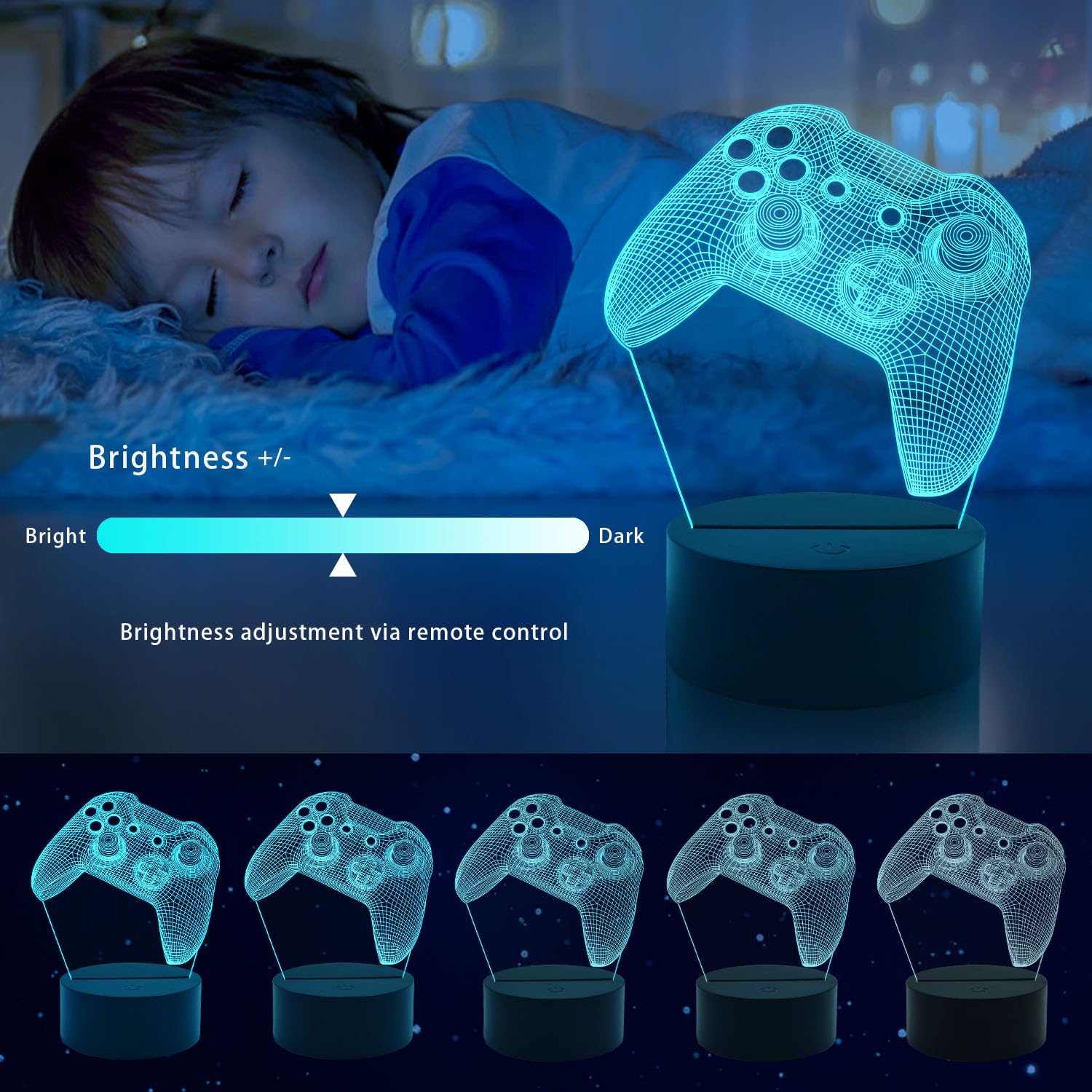 Gemi 3D Gaming Lamp, 16 Dimmable Colours, Rechargeable, with Cable, Touch Controls and Remote Controls, Gamer Deco Room - Image 2