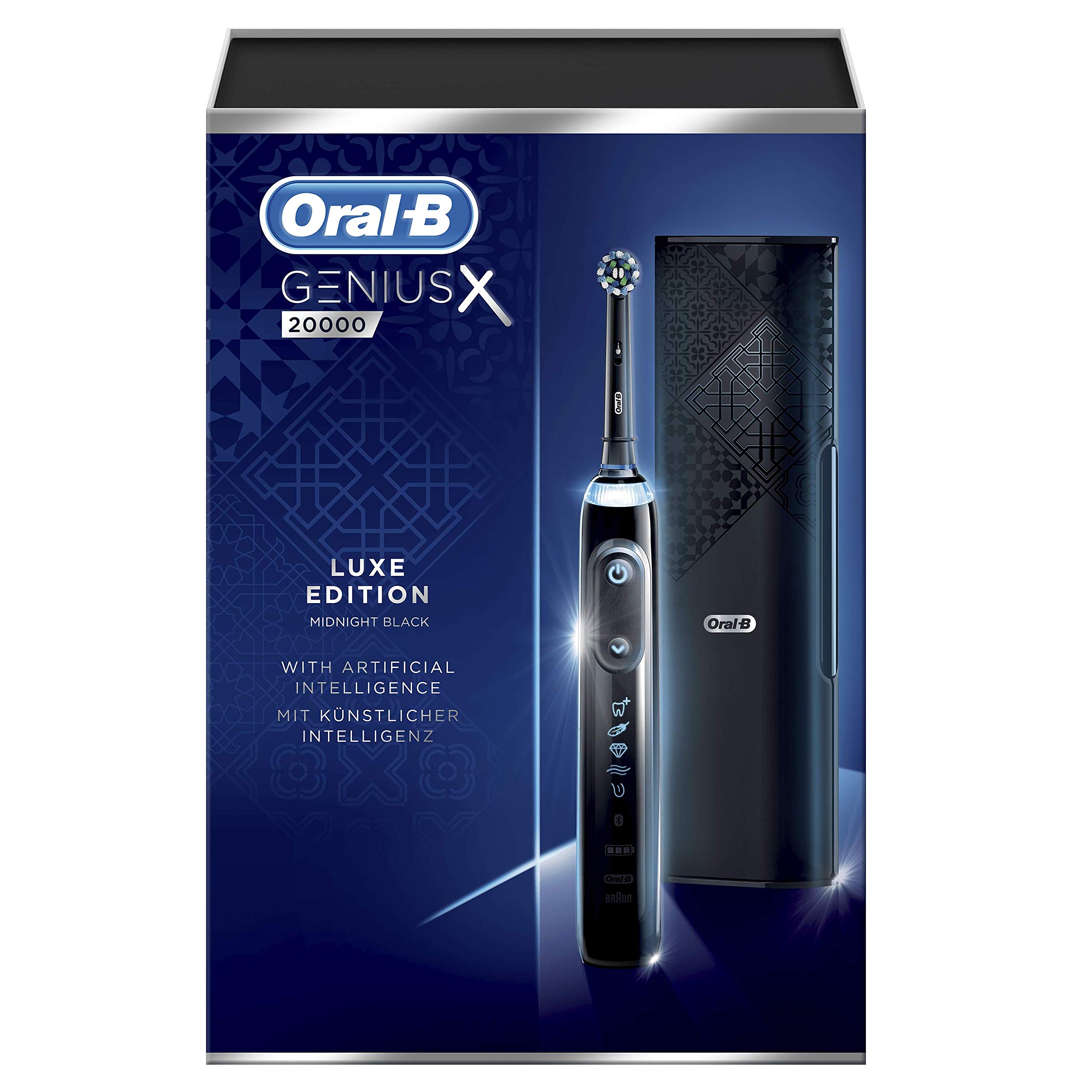 Oral-B Genius X Luxury Brosse à Dents Électrique Rechargeable avec 1 Manche Intelligence Artificielle, Anthracite, 4 Brossettes et 1 Étui de Voyage Premium Offert
